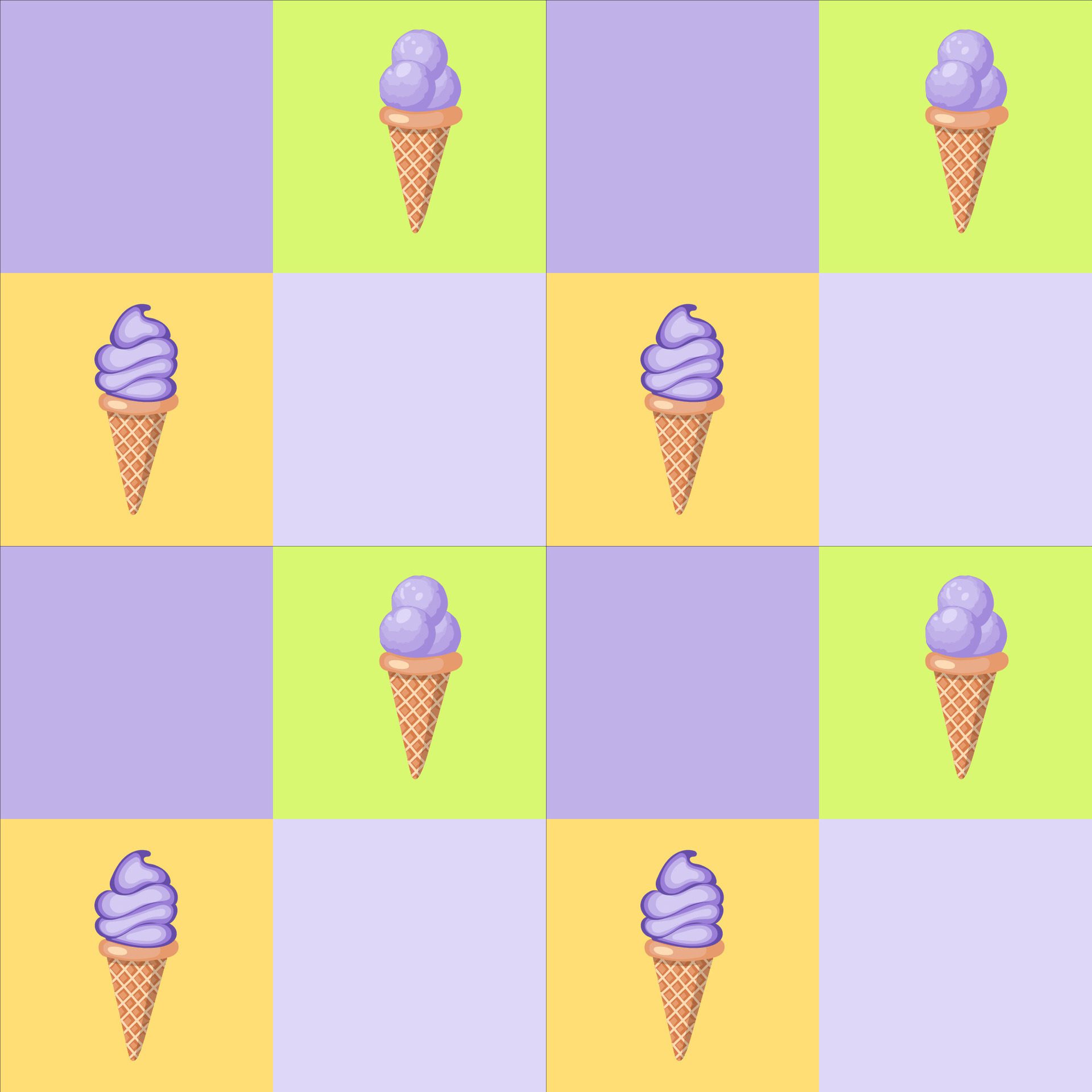 Lavender ice cream. Three scoops of creamy sweet dessert in a waffle cone. Purple sorbet. Seamless pattern. illustration. Free Vector