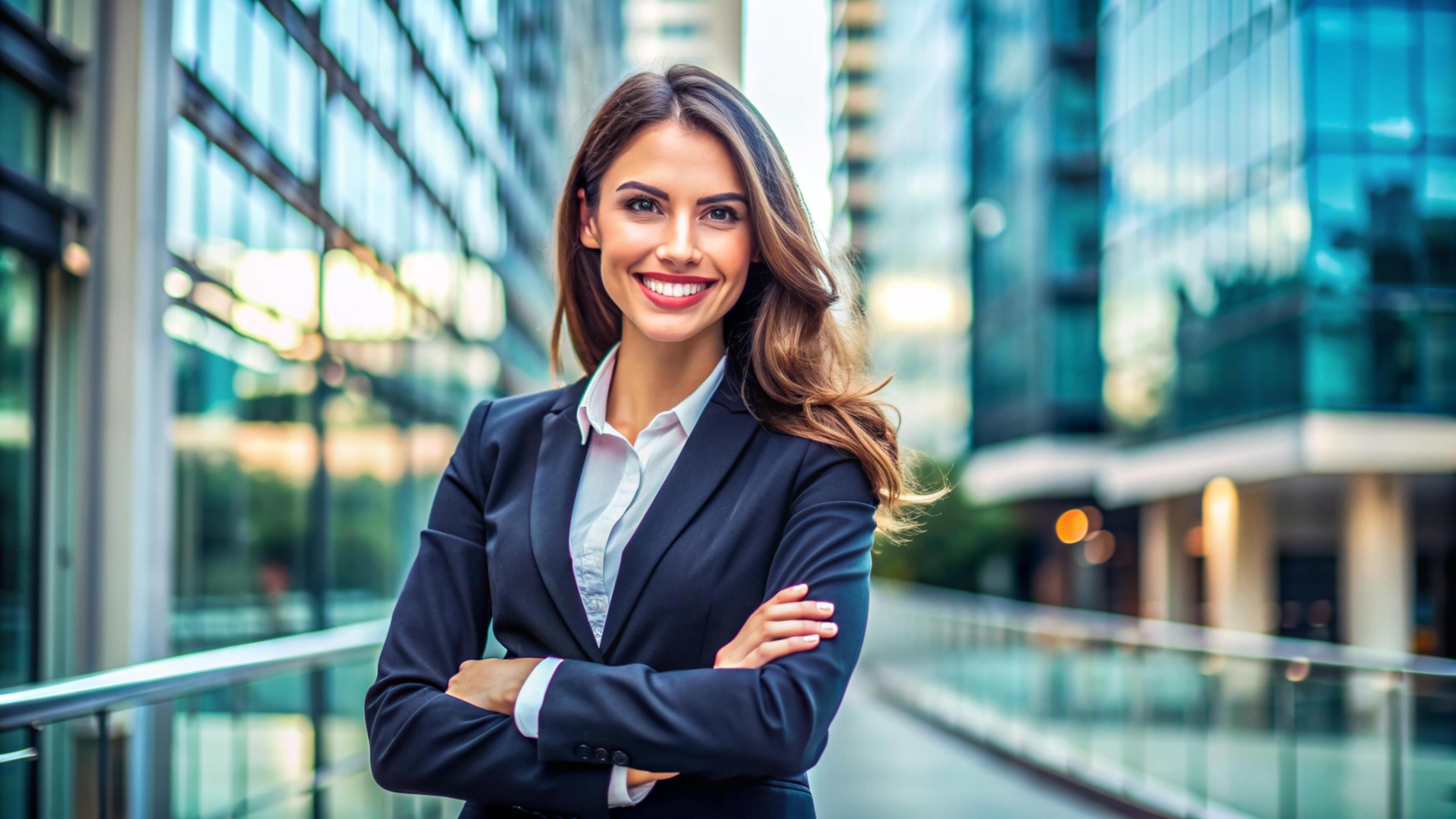 A Young happy pretty smiling professional business woman Stock Free