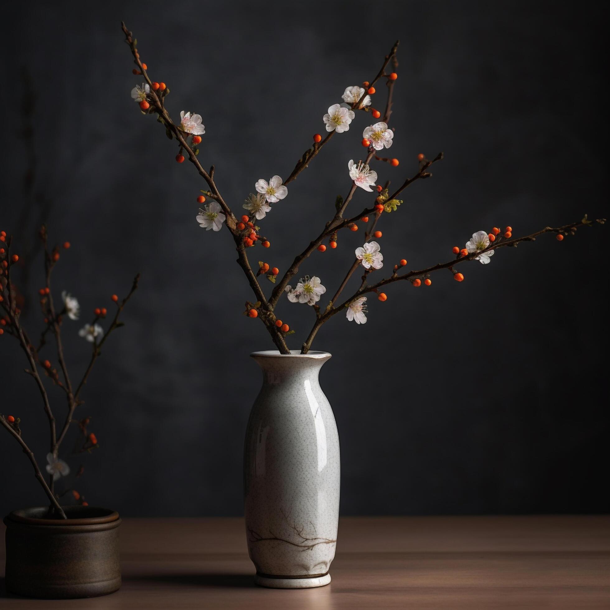 flowering pink cherry branch in vase created using Stock Free