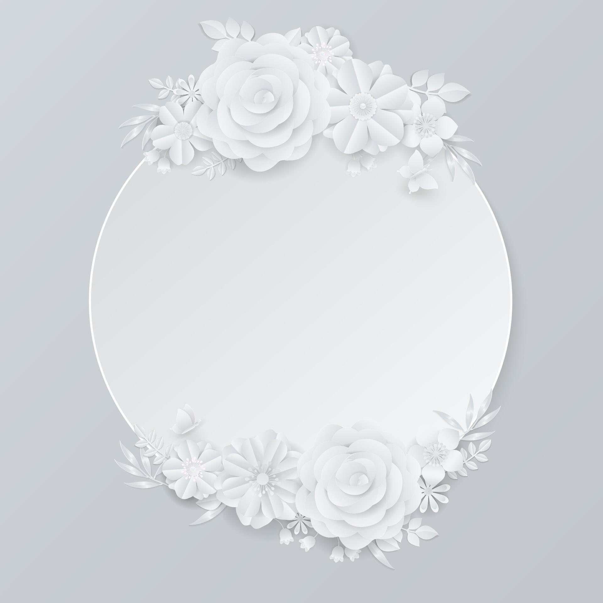 White paper flowers wreath and circle banner Stock Free