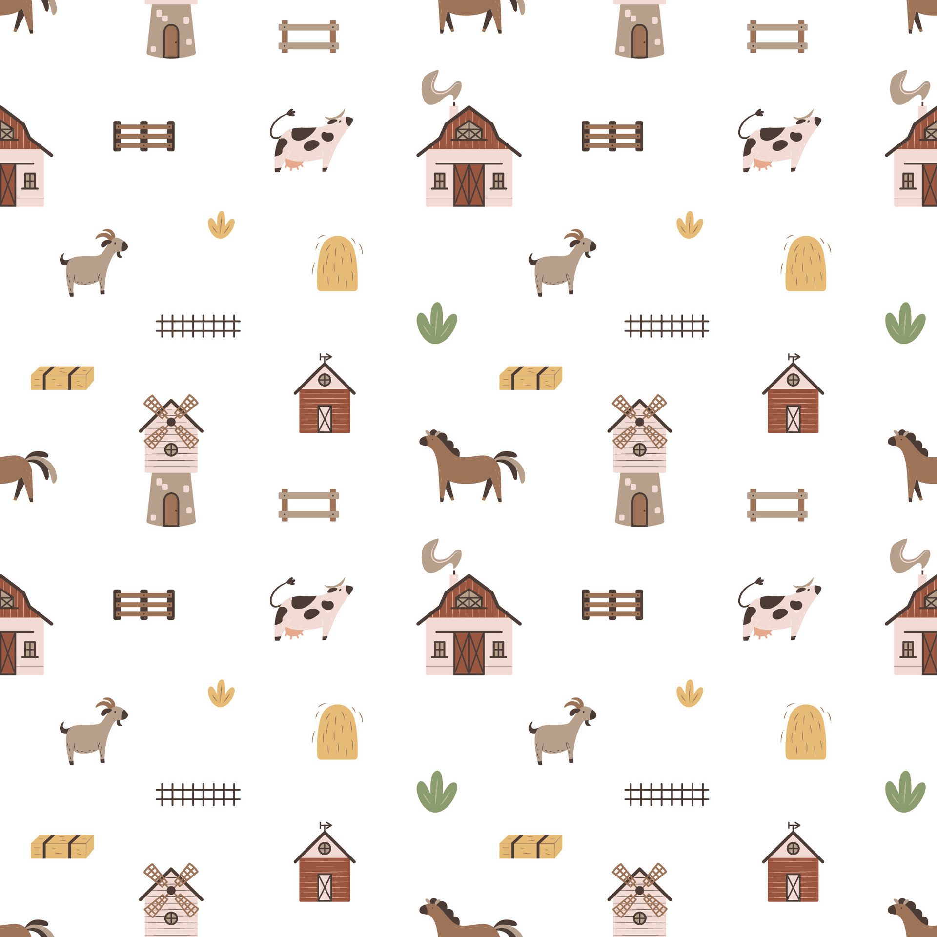 Cute seamless pattern with farm items in scandinavian style. Free Vector