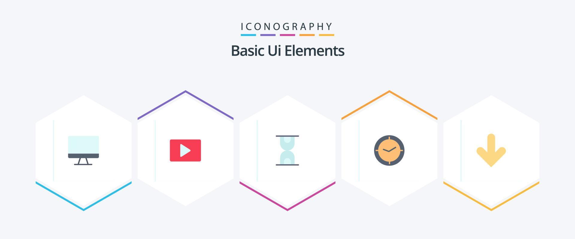 Basic Ui Elements 25 Flat icon pack including direction. arrow. glass. clock. time Stock Free