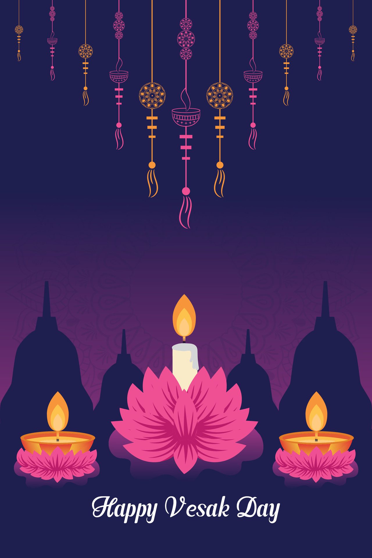 Flat vertical poster template for vesak day illustration festival celebration social media post and vesak day Banner Free Vector