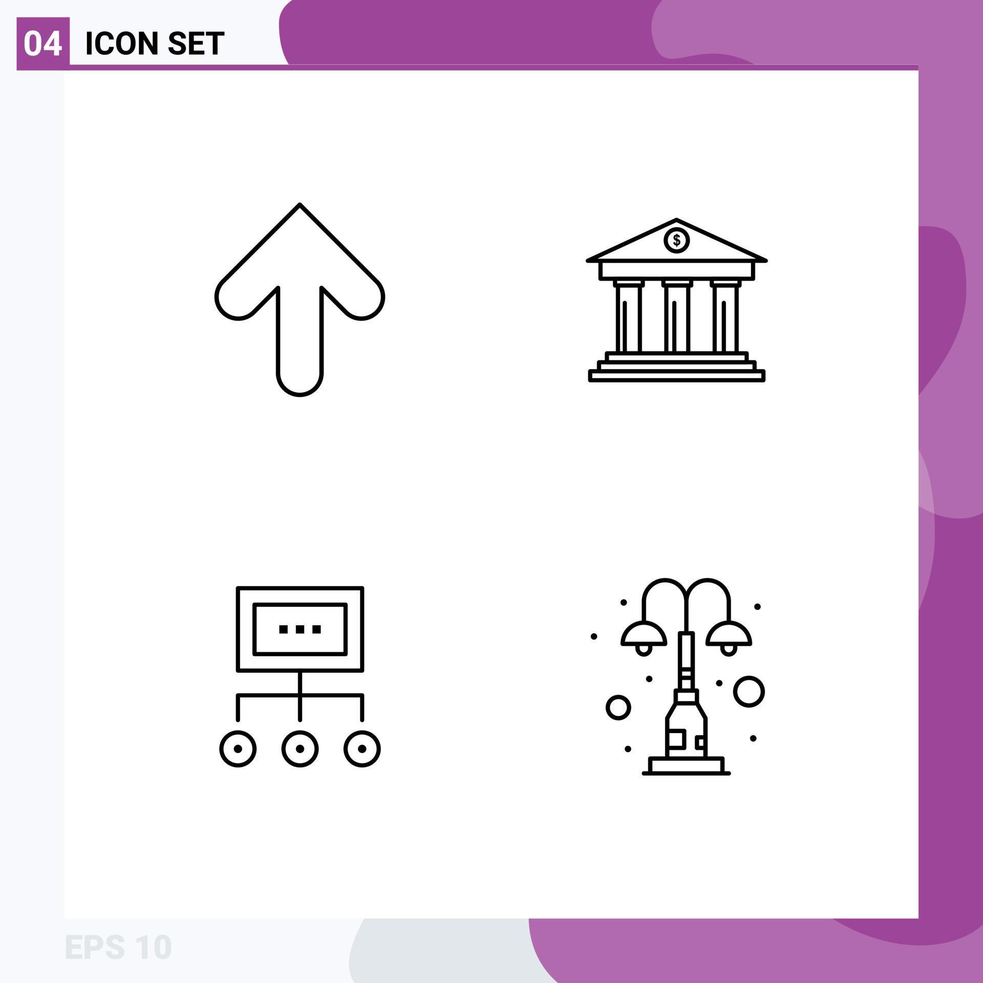 Set of 4 Modern UI Icons Symbols Signs for arrow network upload finance chart Editable Vector Design Elements Stock Free