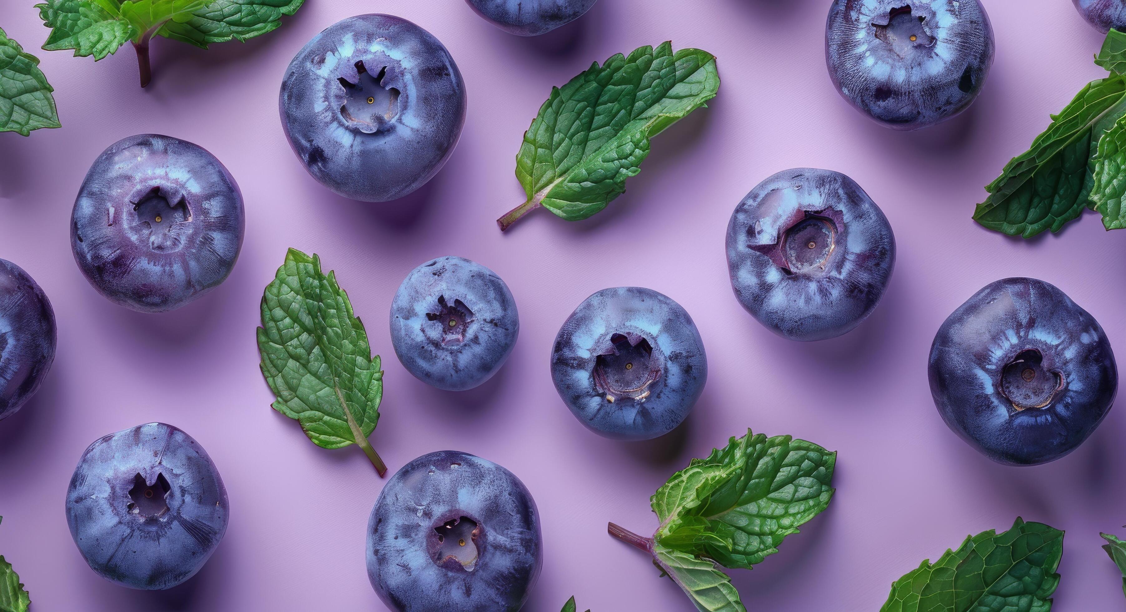 Blueberries and Mint on Purple Background Stock Free