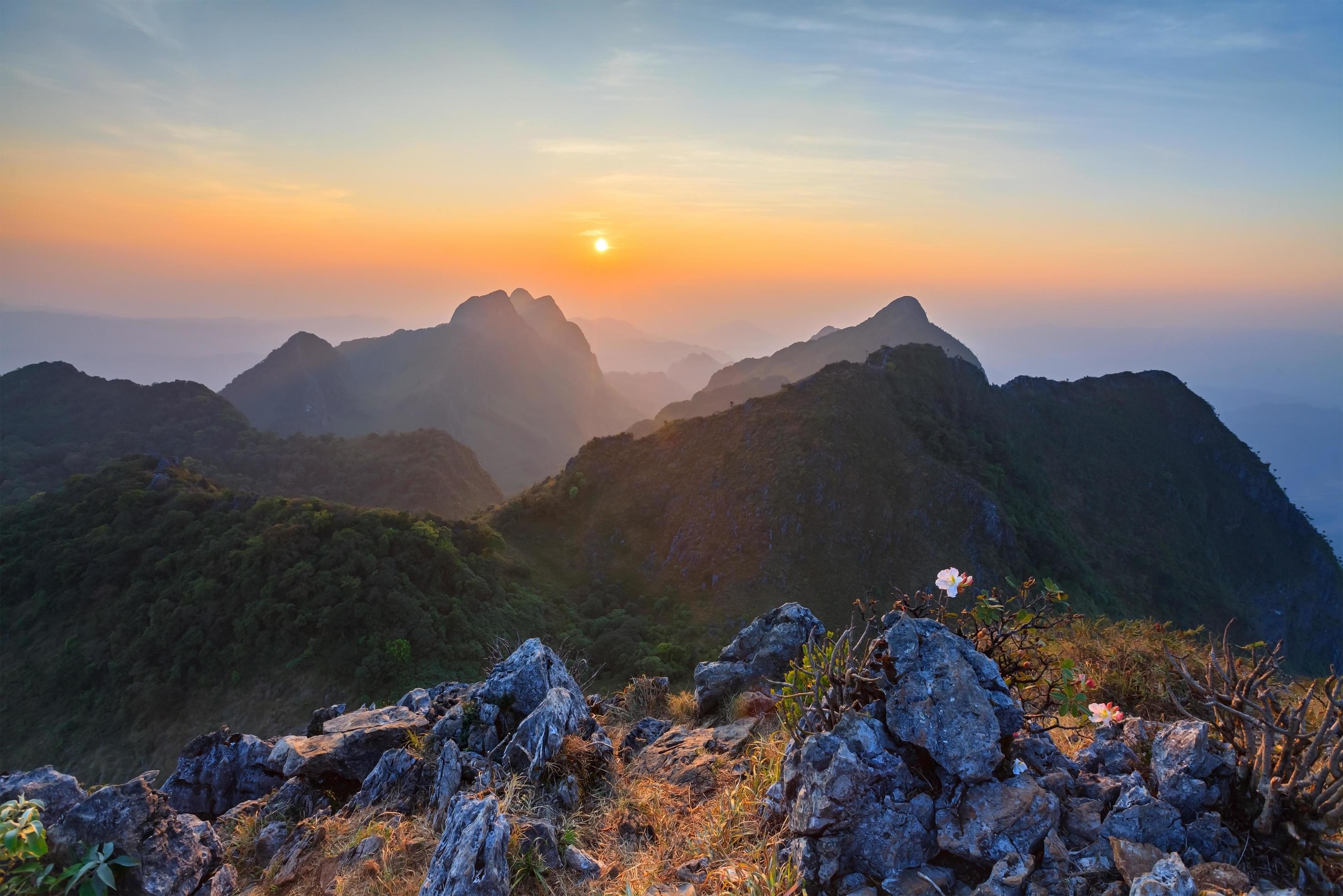 Landscape sunset at Doi Luang Chiang Dao, High mountain in Chiang Mai Province, Thailand Stock Free