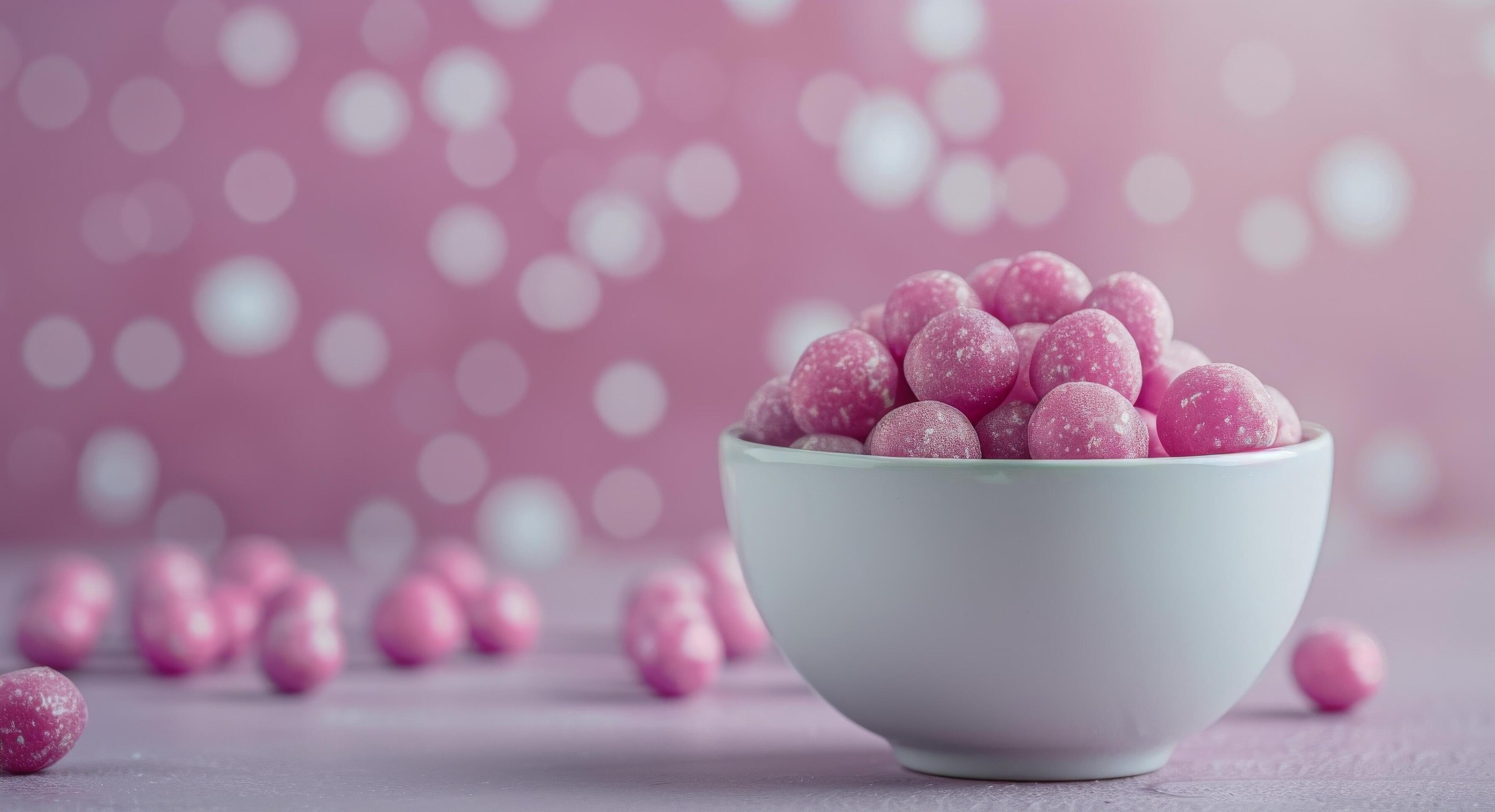 Colorful Candy Bowl With Purple and Pink Confections on a Soft Background Stock Free