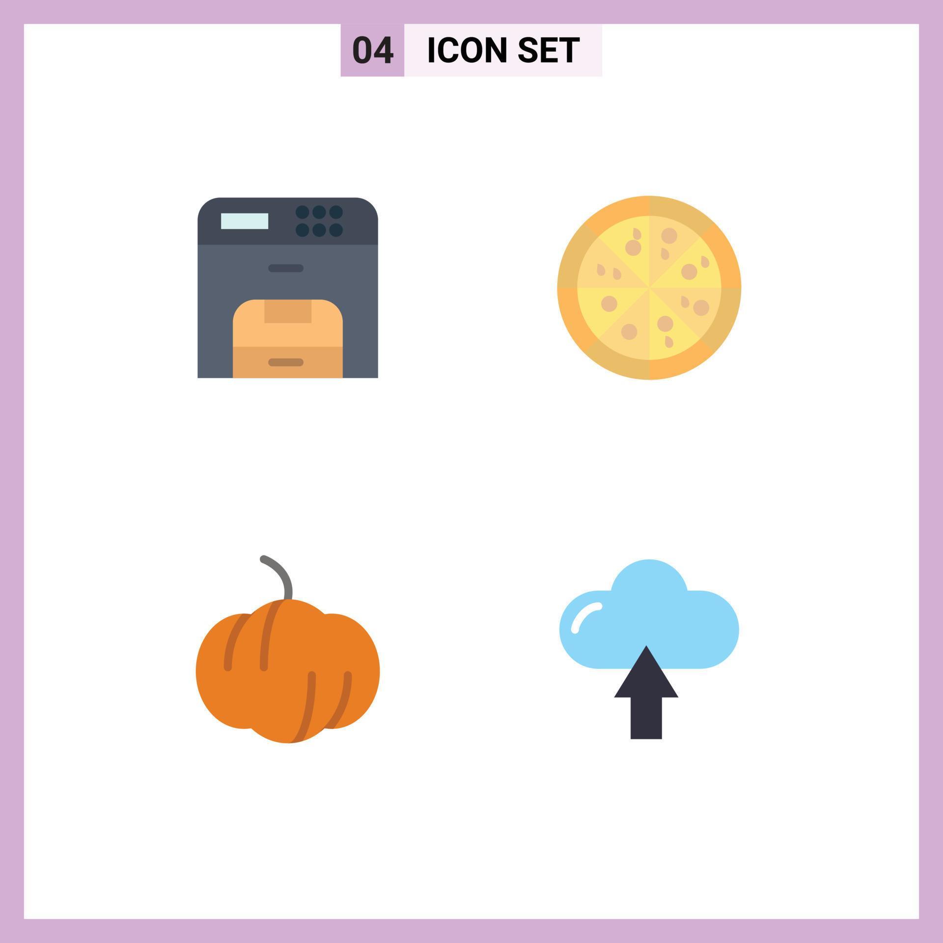 Set of 4 Vector Flat Icons on Grid for copy arrow printer food upload Editable Vector Design Elements Stock Free