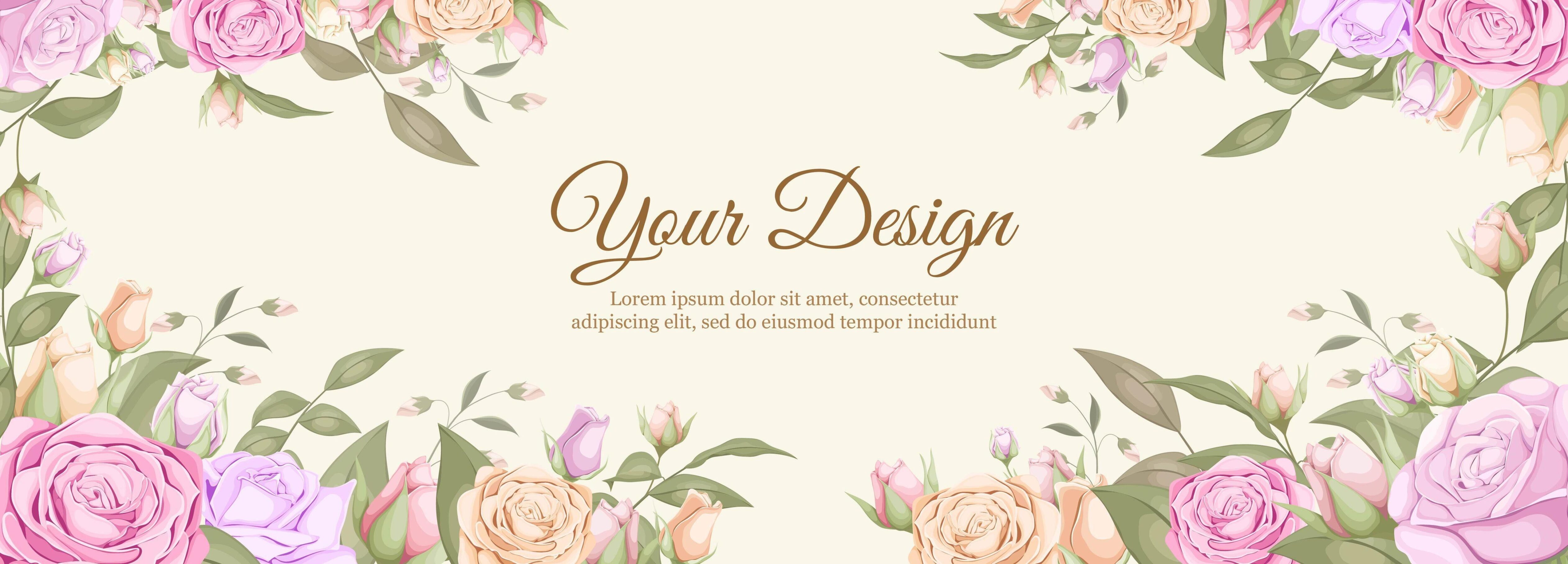 Wedding banner with watercolor rose borders Stock Free