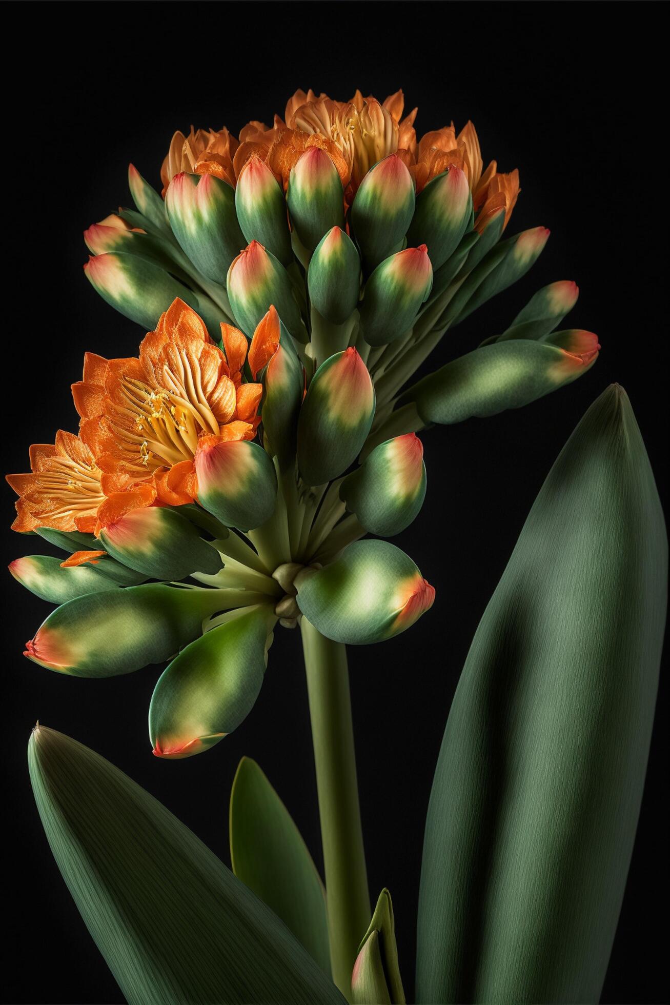 close up of a plant with orange flowers. . Stock Free