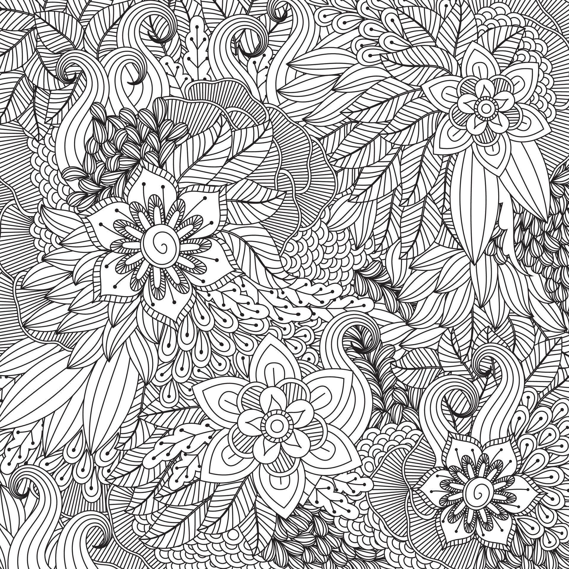 Black and white flower pattern for coloring. Doodle floral drawing. Art therapy coloring page. Relaxing for all ages Stock Free