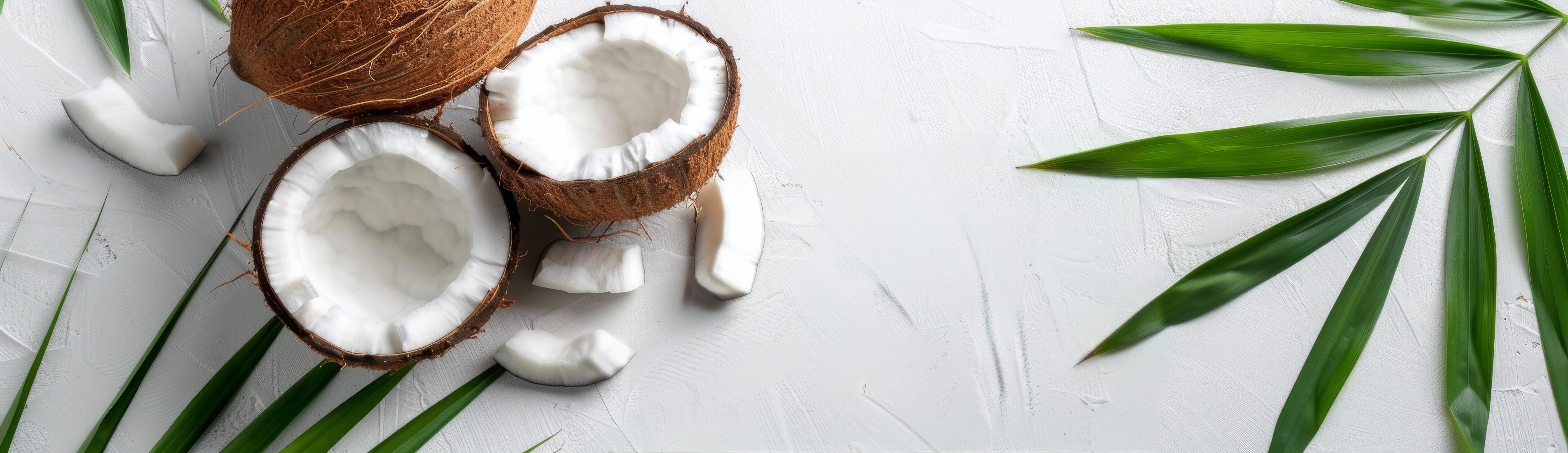 Coconut and Palm Leaves on White Background Stock Free