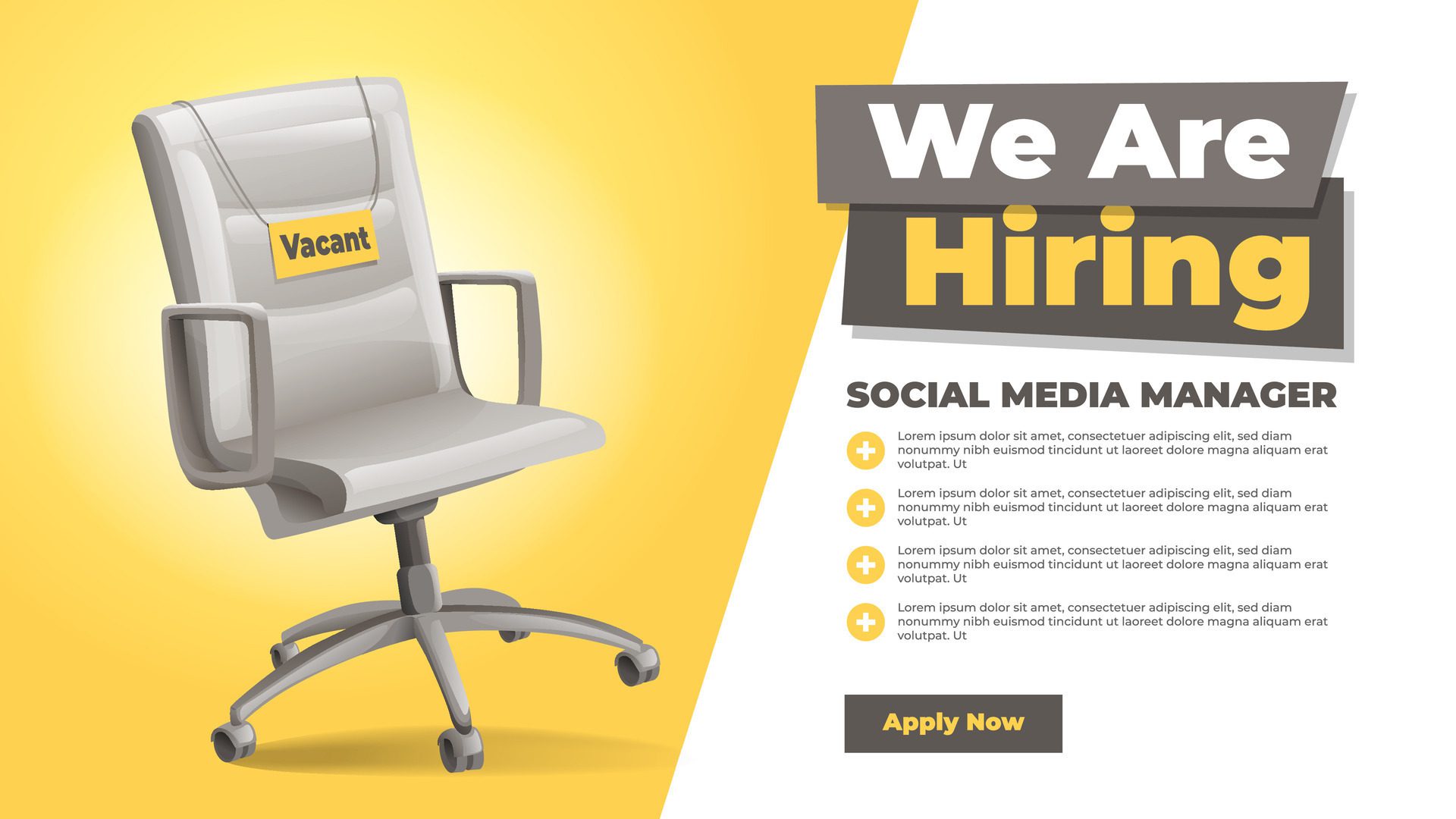 We Are Hiring Job Vacancy Banner With Empty Office Chair Illustration Free Vector