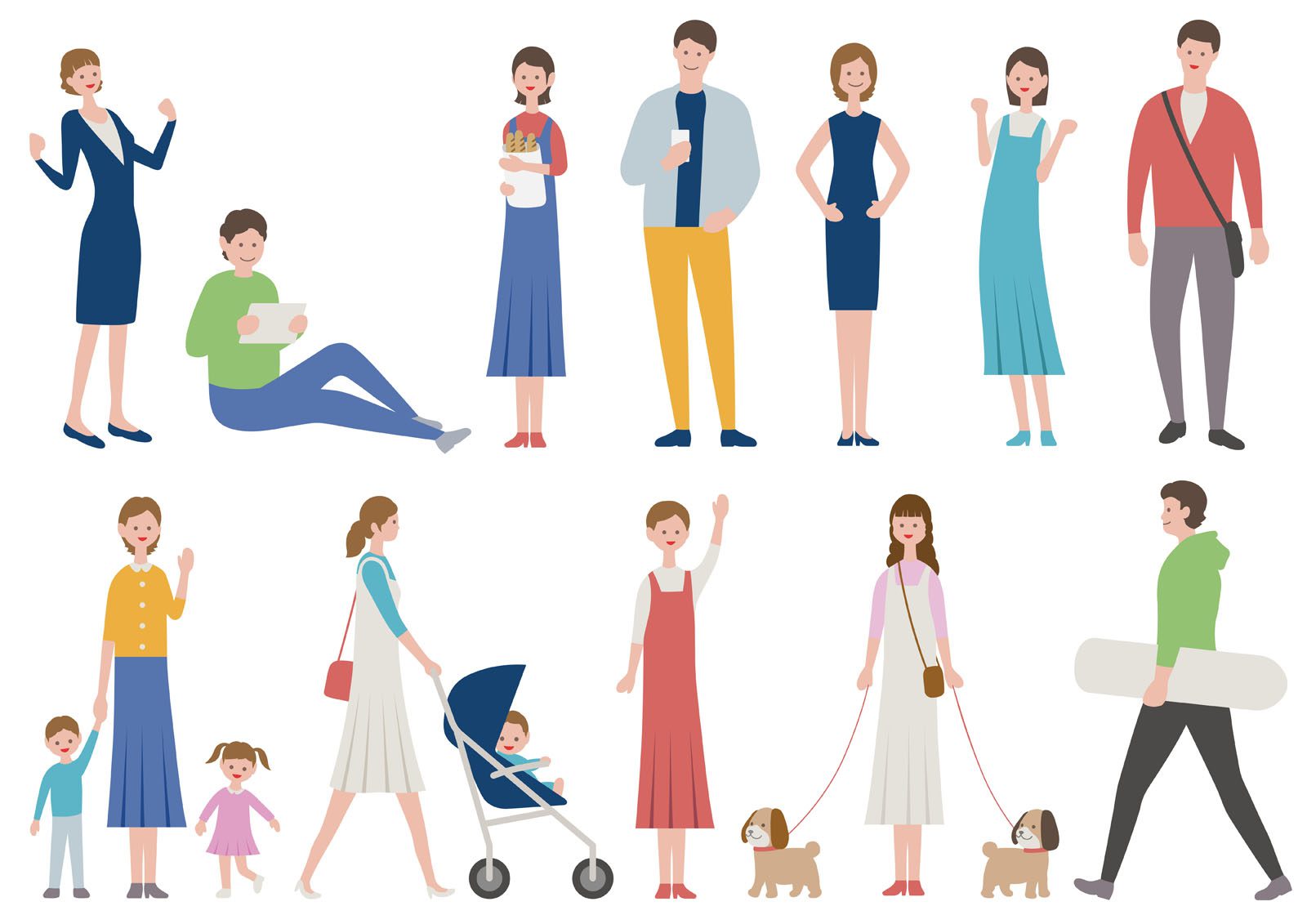 Set of people in various lifestyle isolated on a white background. Free Vector