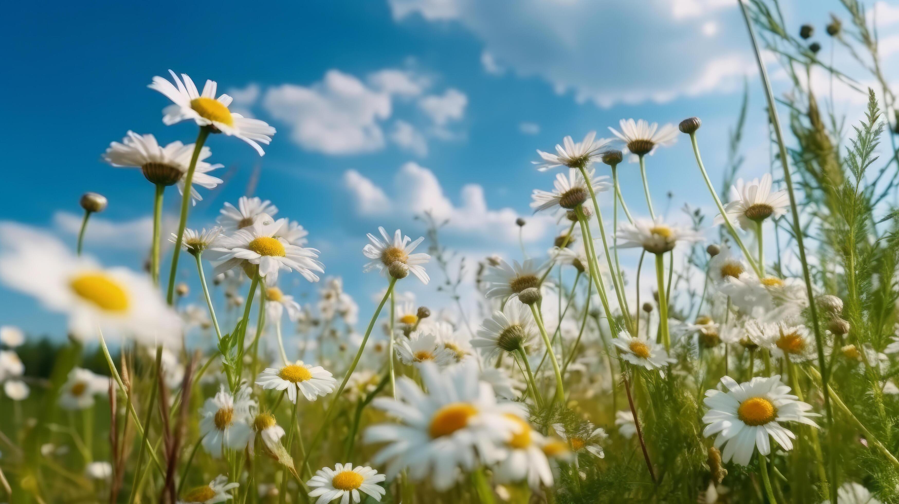 Summer field with daisy flowers. Illustration Stock Free