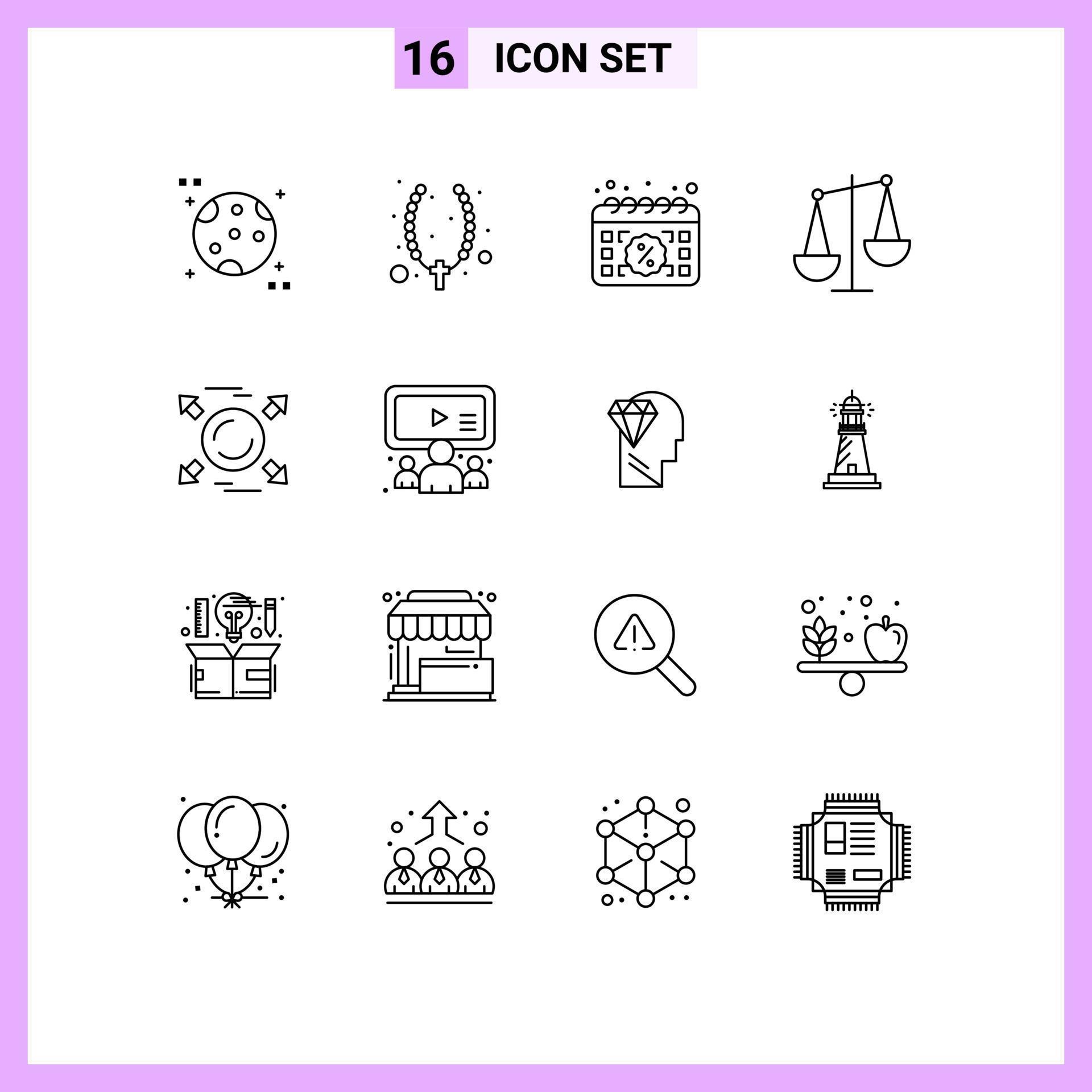 16 Universal Outline Signs Symbols of arrow libra calendar finance balance Editable Vector Design Elements Stock Free