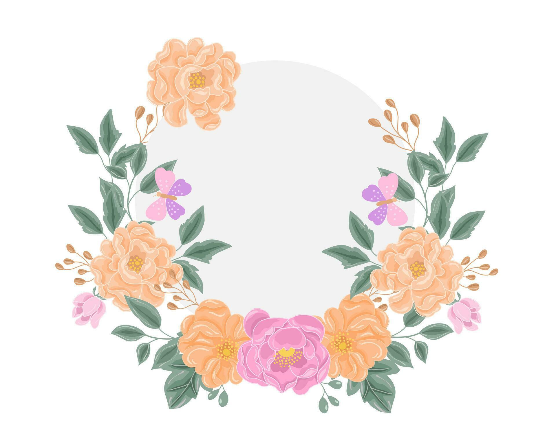 Hand Drawn Pastel Rose and Anemone Flower Wreath Stock Free