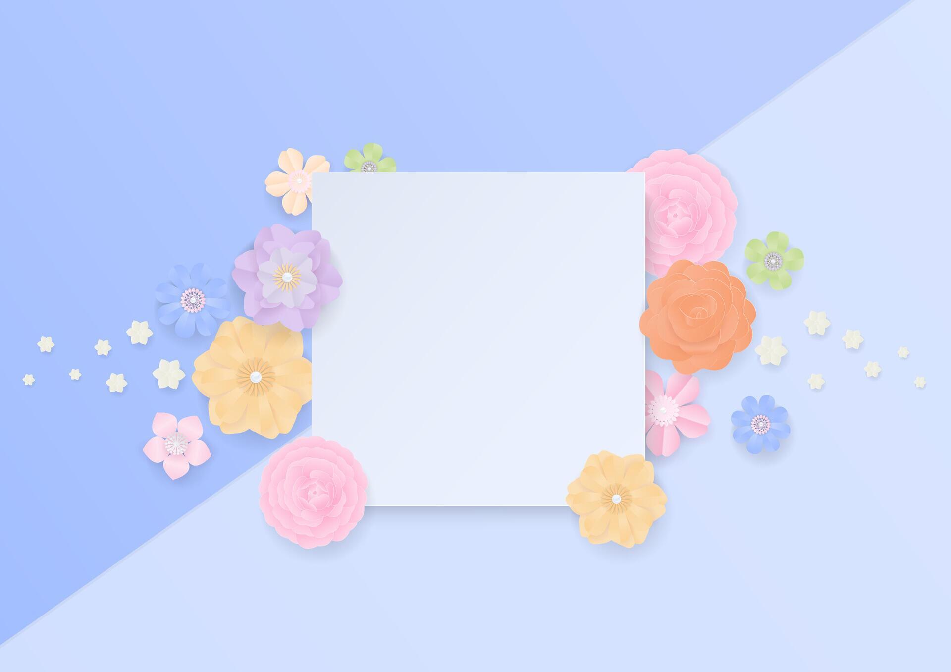 Colorful paper flowers and white banner Stock Free