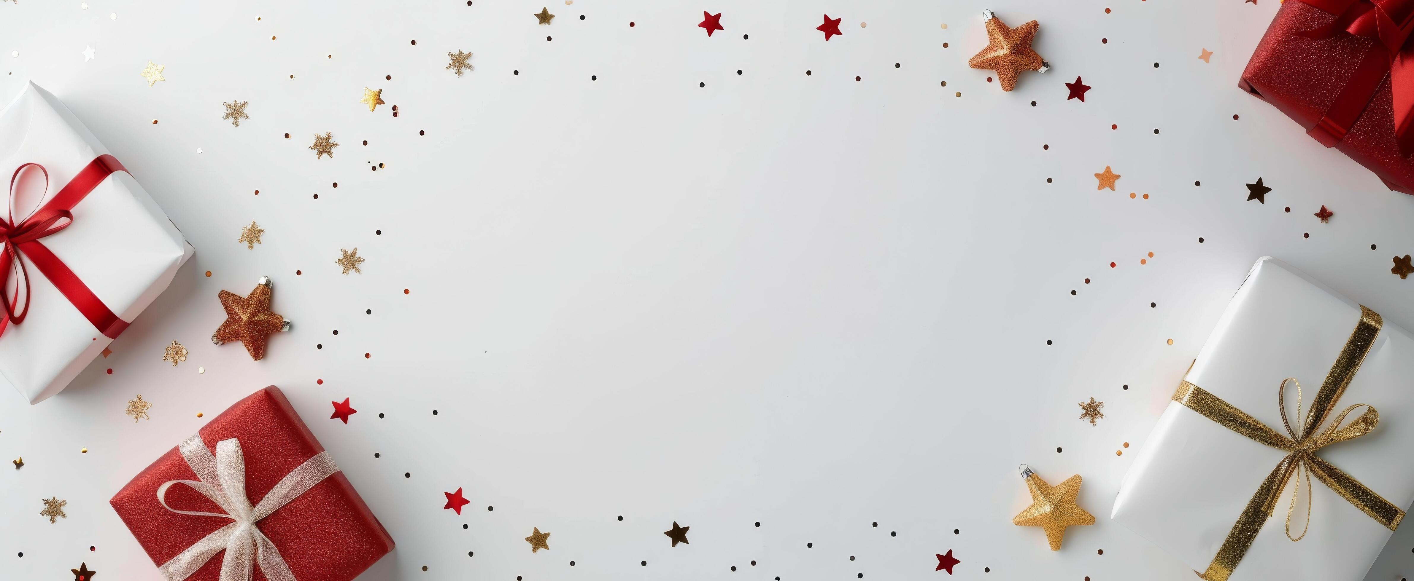 White Background With Gifts and Stars Stock Free