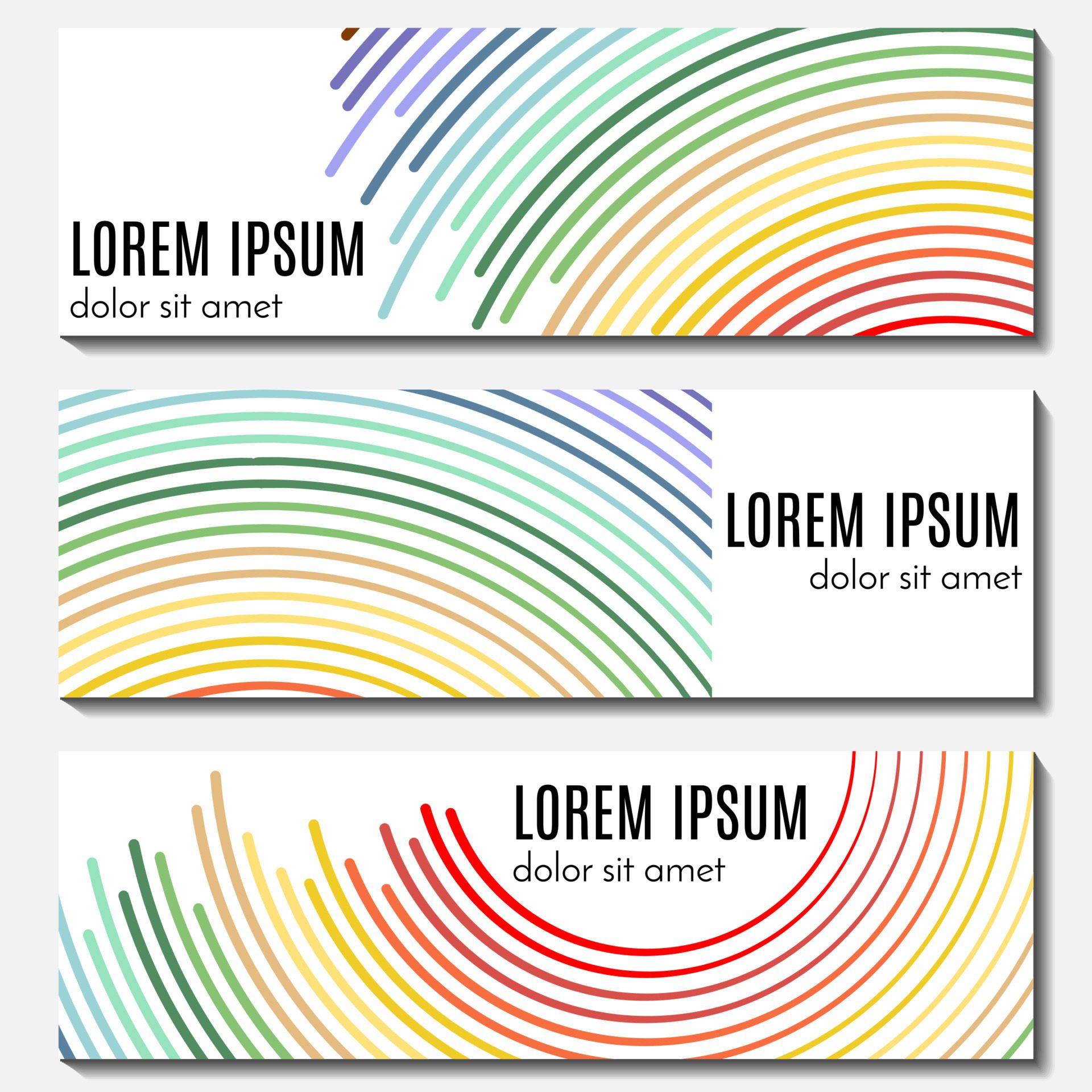 Set of colorful abstract header banners with curved lines and place for text. Vector backgrounds for web design. Free Vector