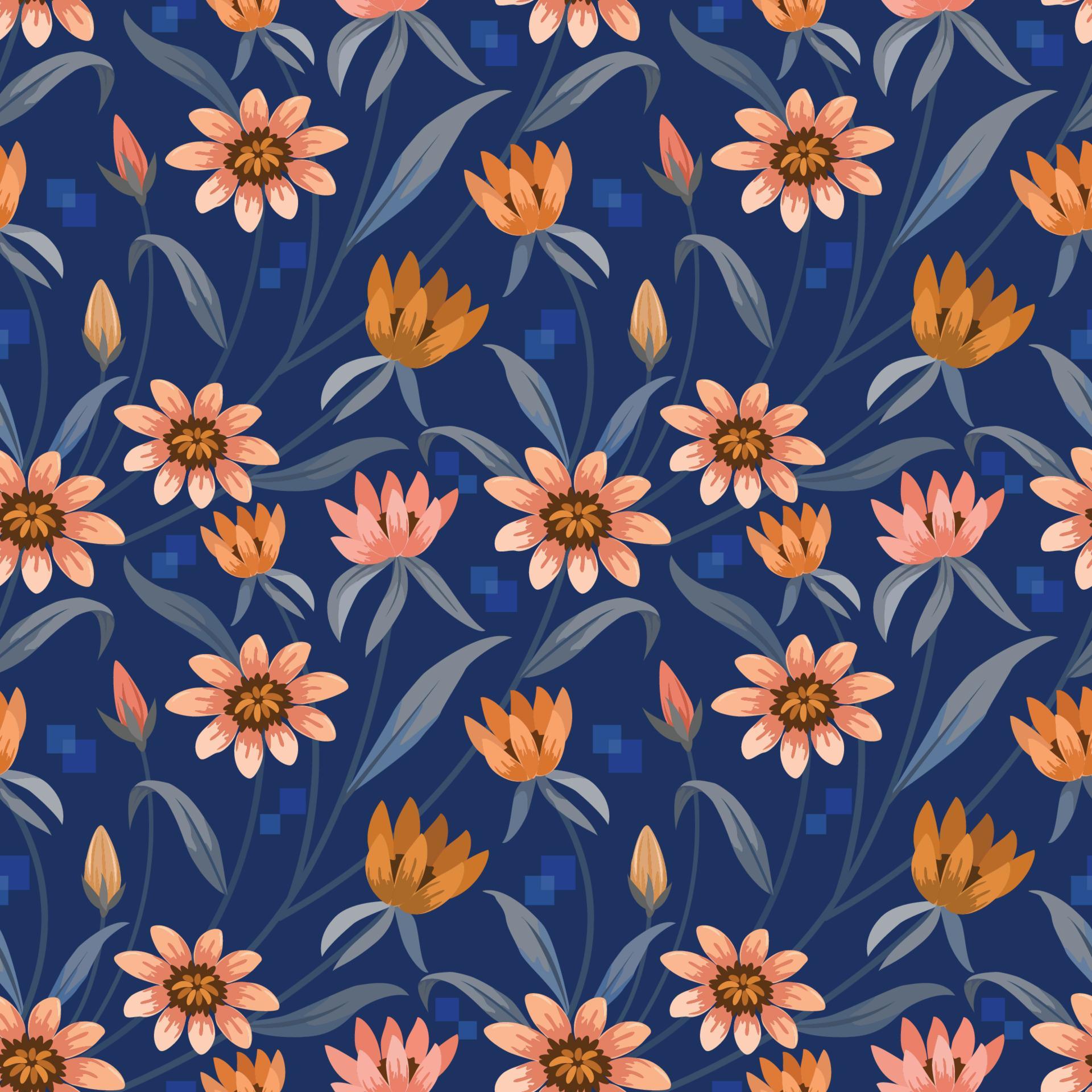 blooming orange color flowers on dark blue background. Stock Free