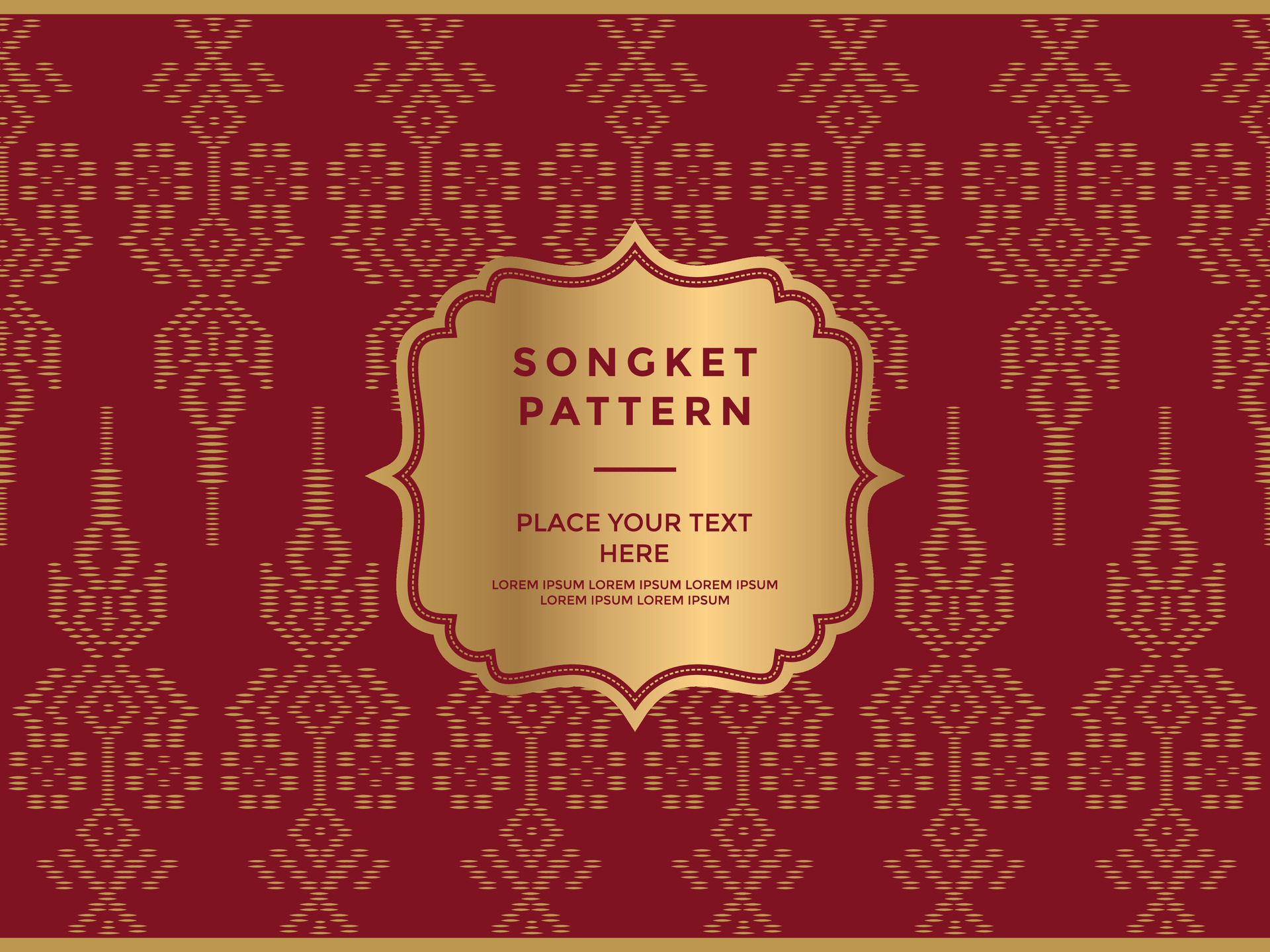 songket batik pattern background with a decorative frame and a place for text Free Vector