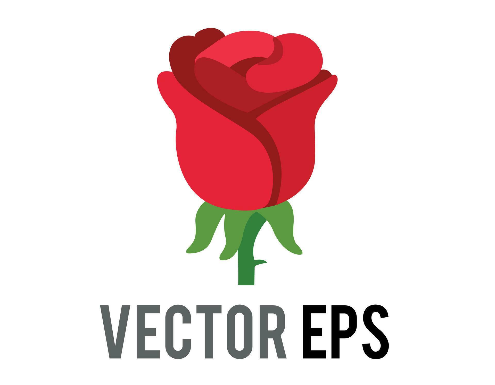 
									Vector red rose flower icon with green stem and leaves Stock Free