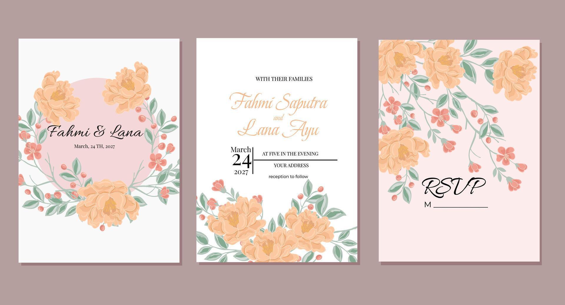 Peach Vintage Peony Flower Wedding Invitation Stock Free