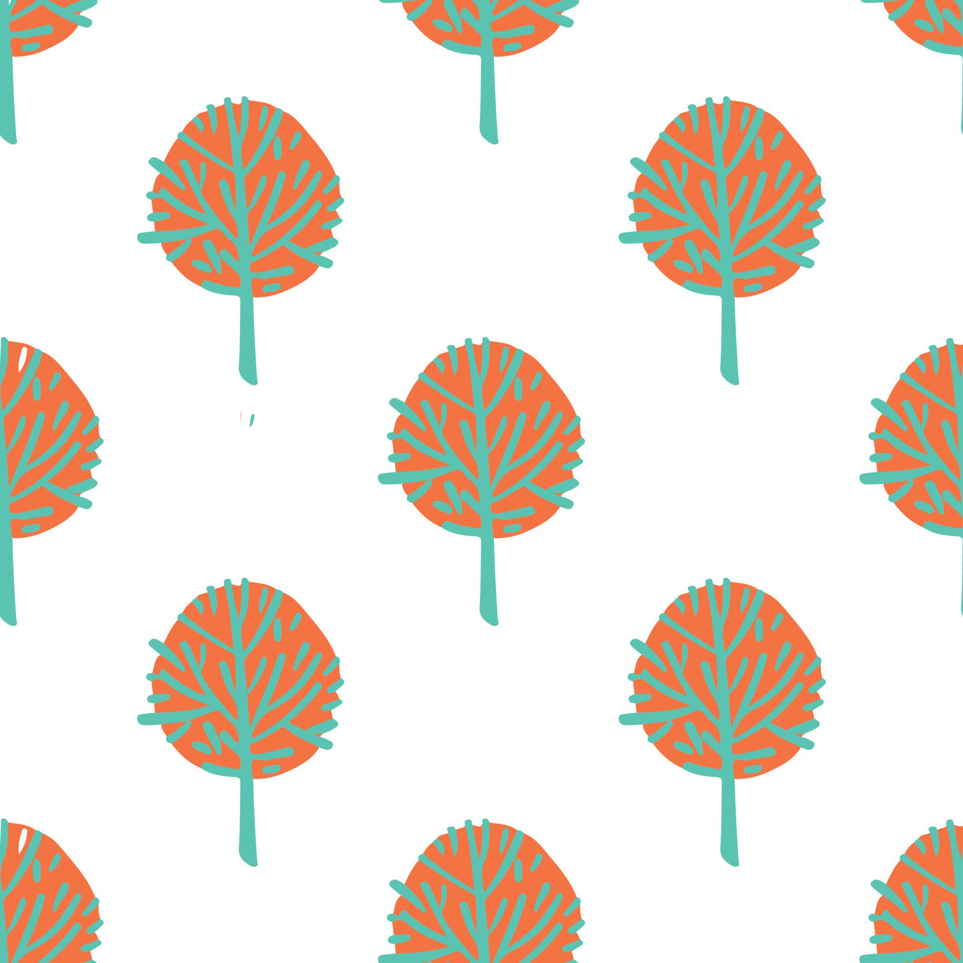 a pattern with orange and turquoise trees Free Vector