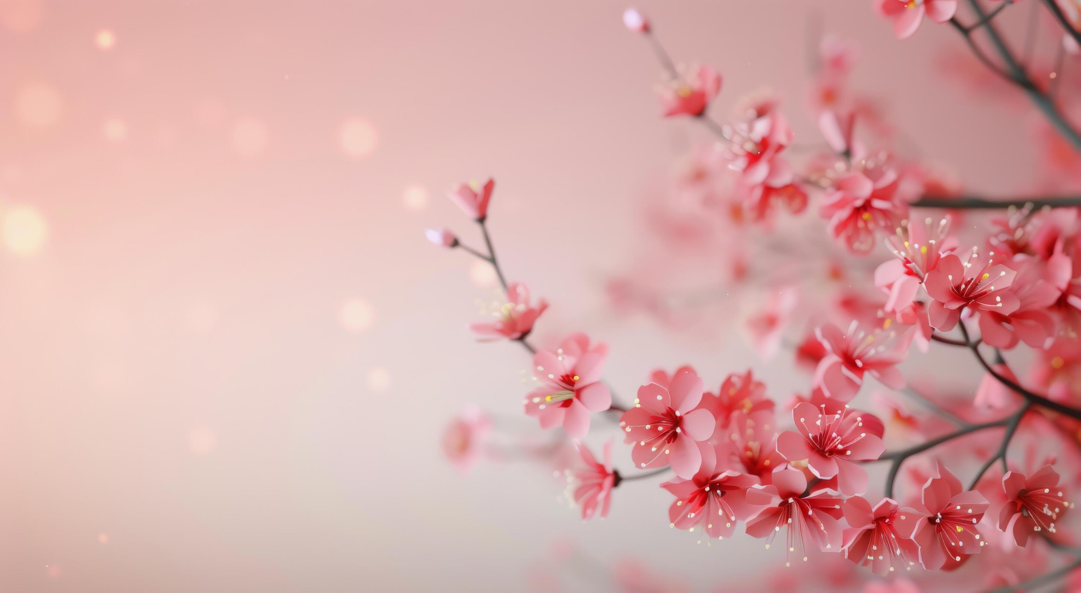 Pink Flowers and Red Fans on Pink Background Stock Free