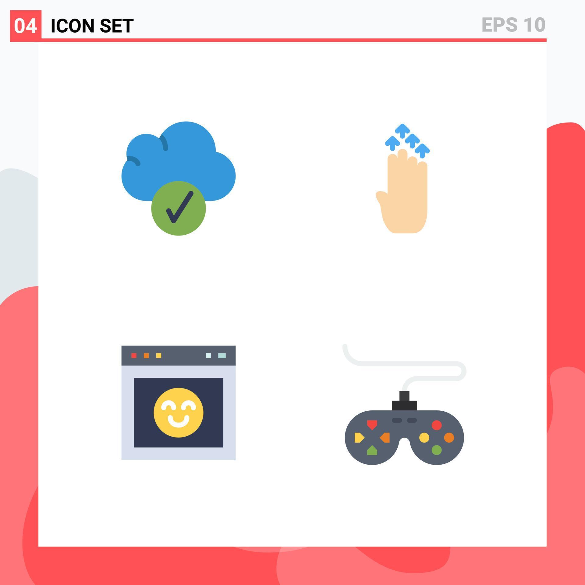 Modern Set of 4 Flat Icons and symbols such as cloud emotion finger arrow website Editable Vector Design Elements Stock Free