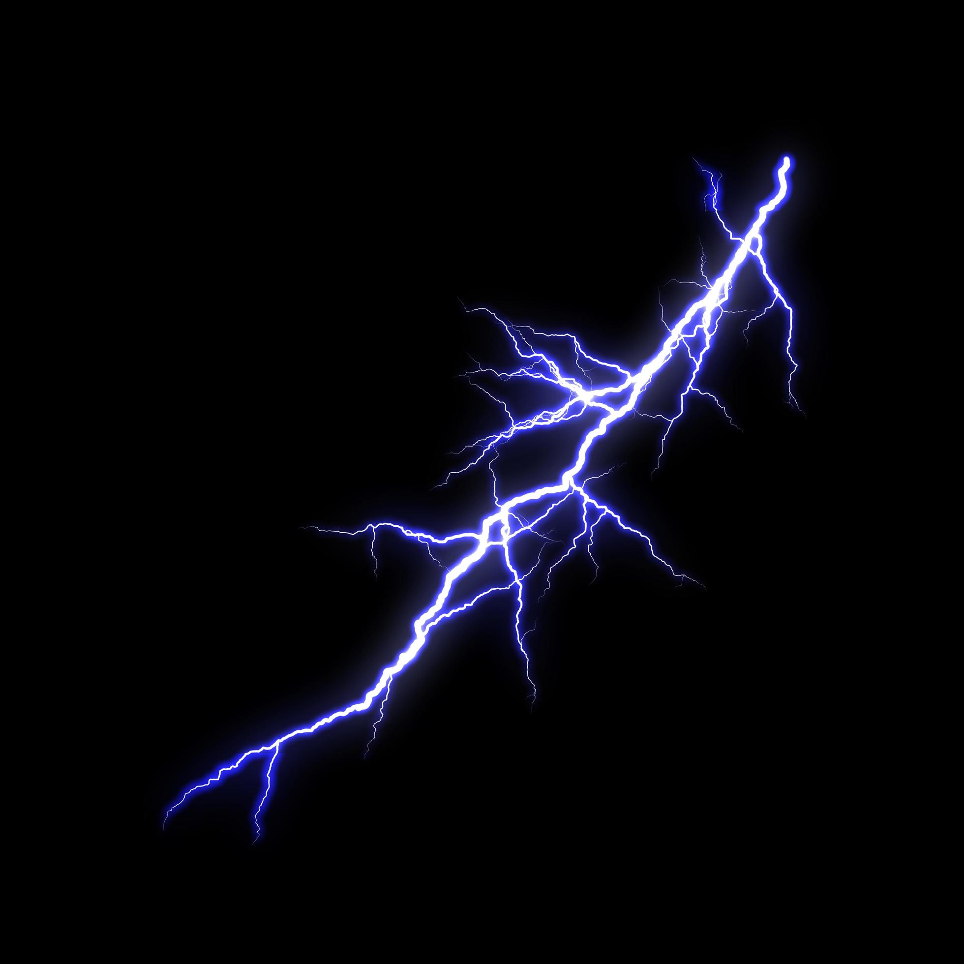 Blue Lightning flash Thunderbolt isolated on black background. Stock Free