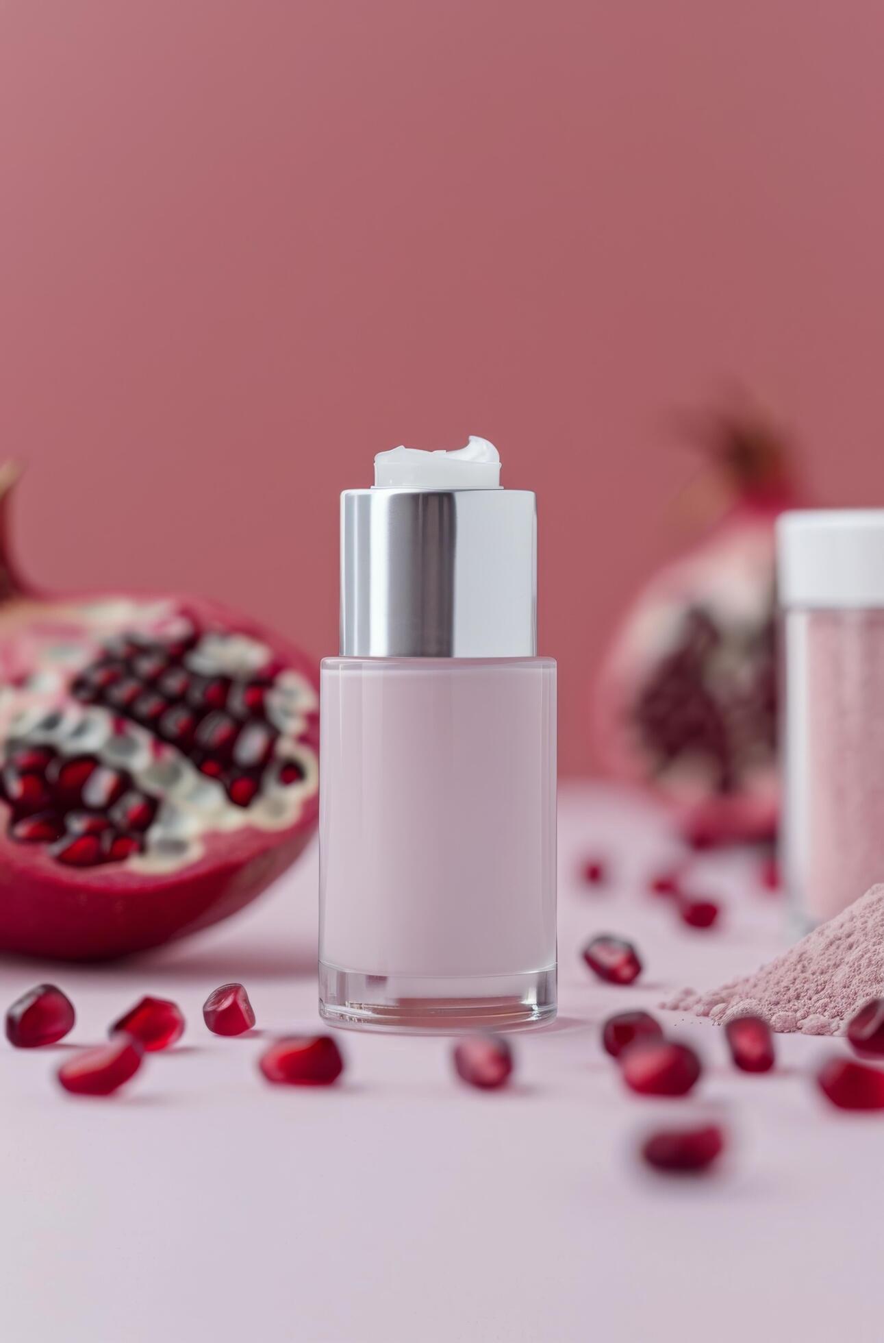 Pomegranate Skincare Products on White Background Stock Free