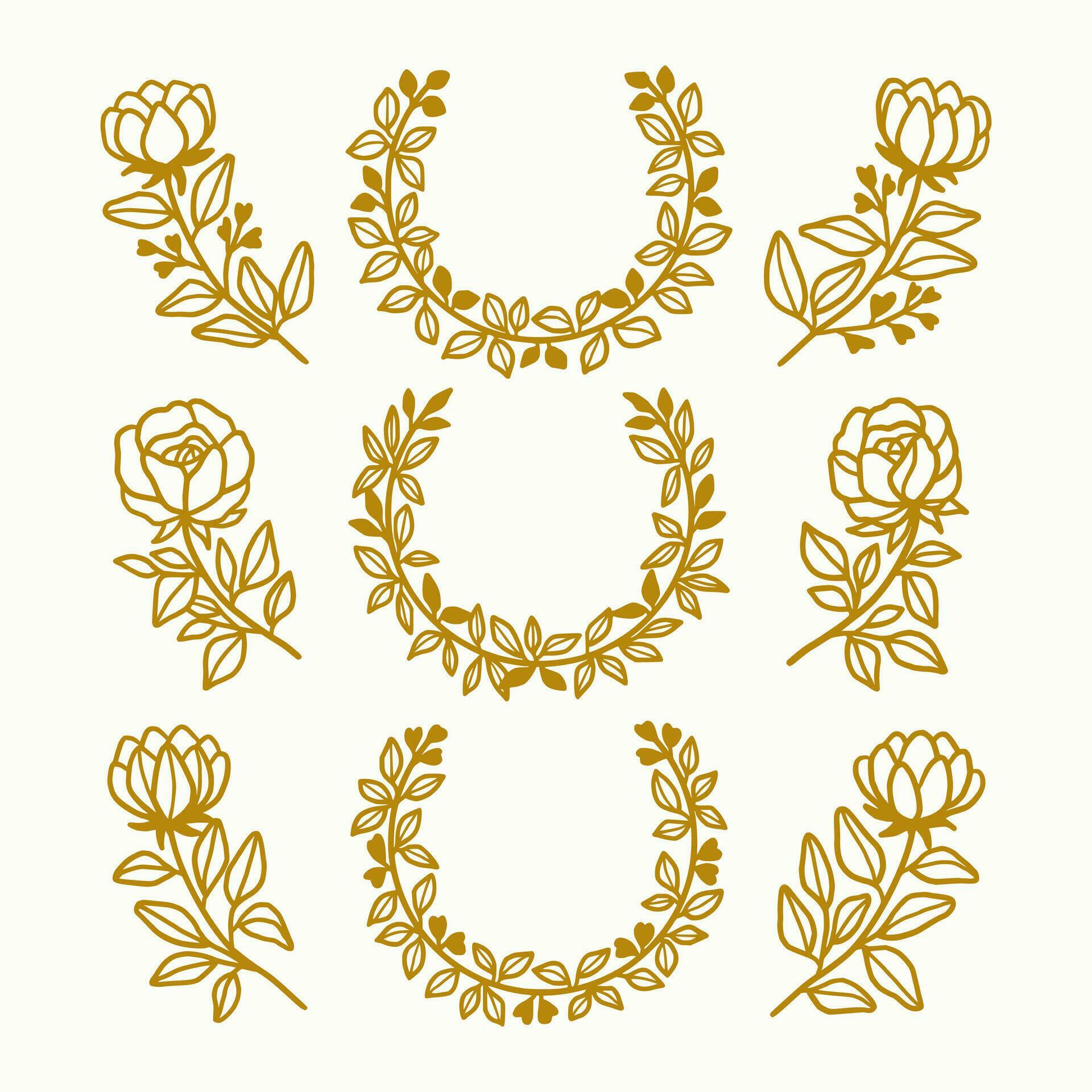 Vintage hand drawn flower wreath and logo element collection Stock Free and Free SVG