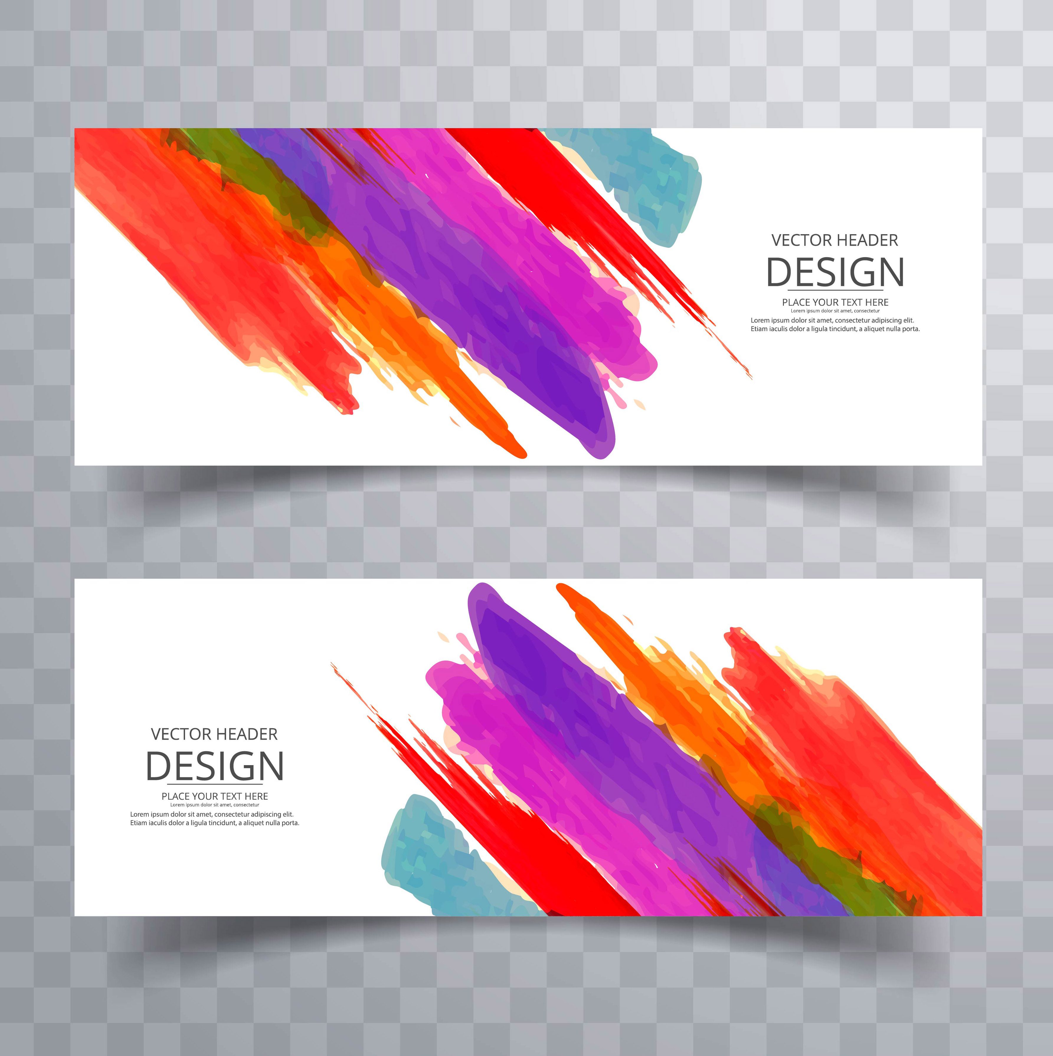 Watercolor stroke colorful banners set design Free Vector