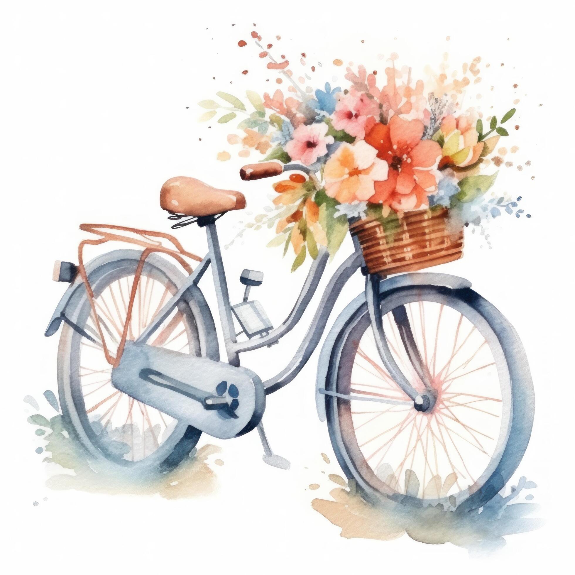 Cute watercolor bicycle with flowers. Illustration Stock Free