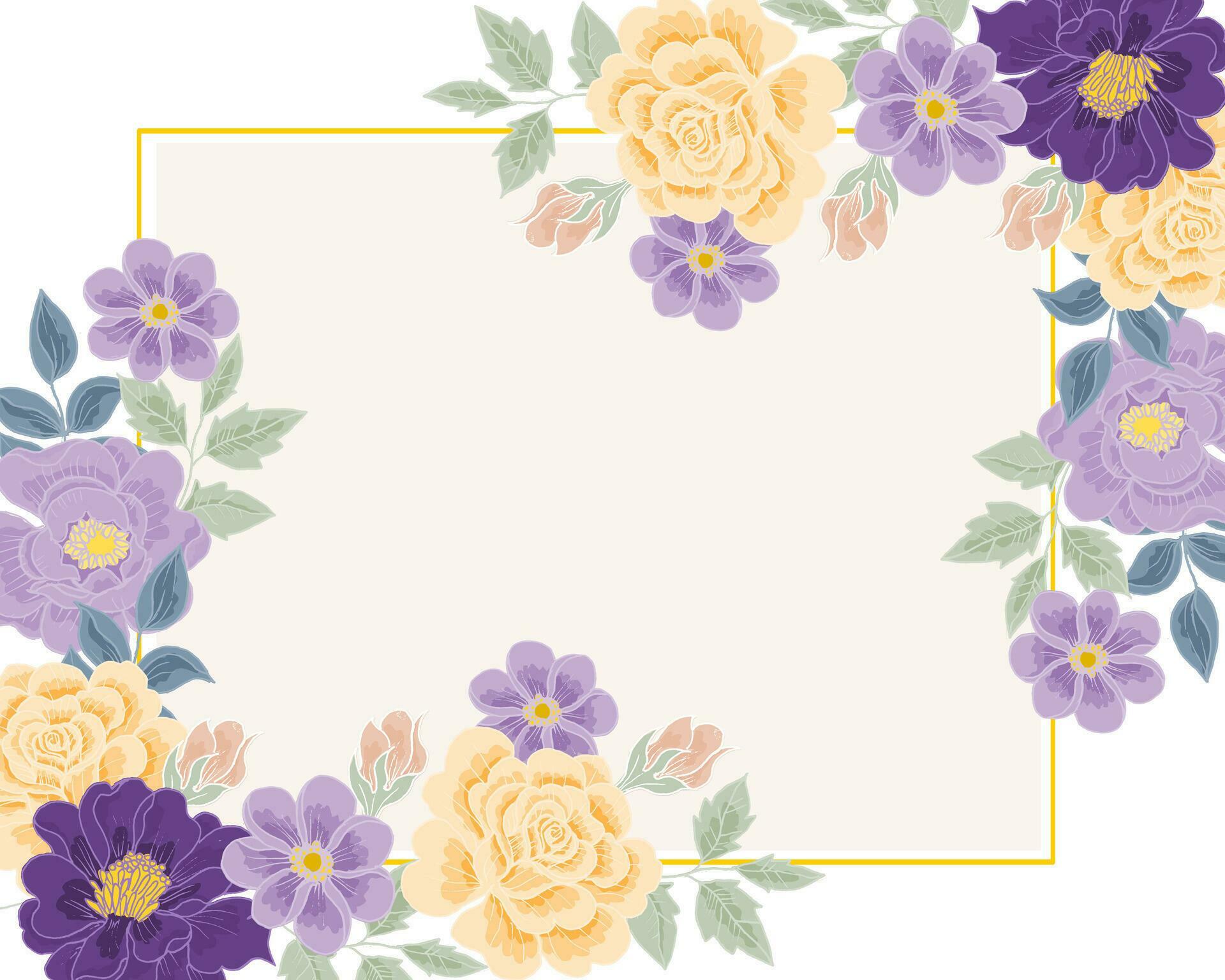 Hand Drawn Purple and Yellow Rose Flower Border Stock Free and Free SVG