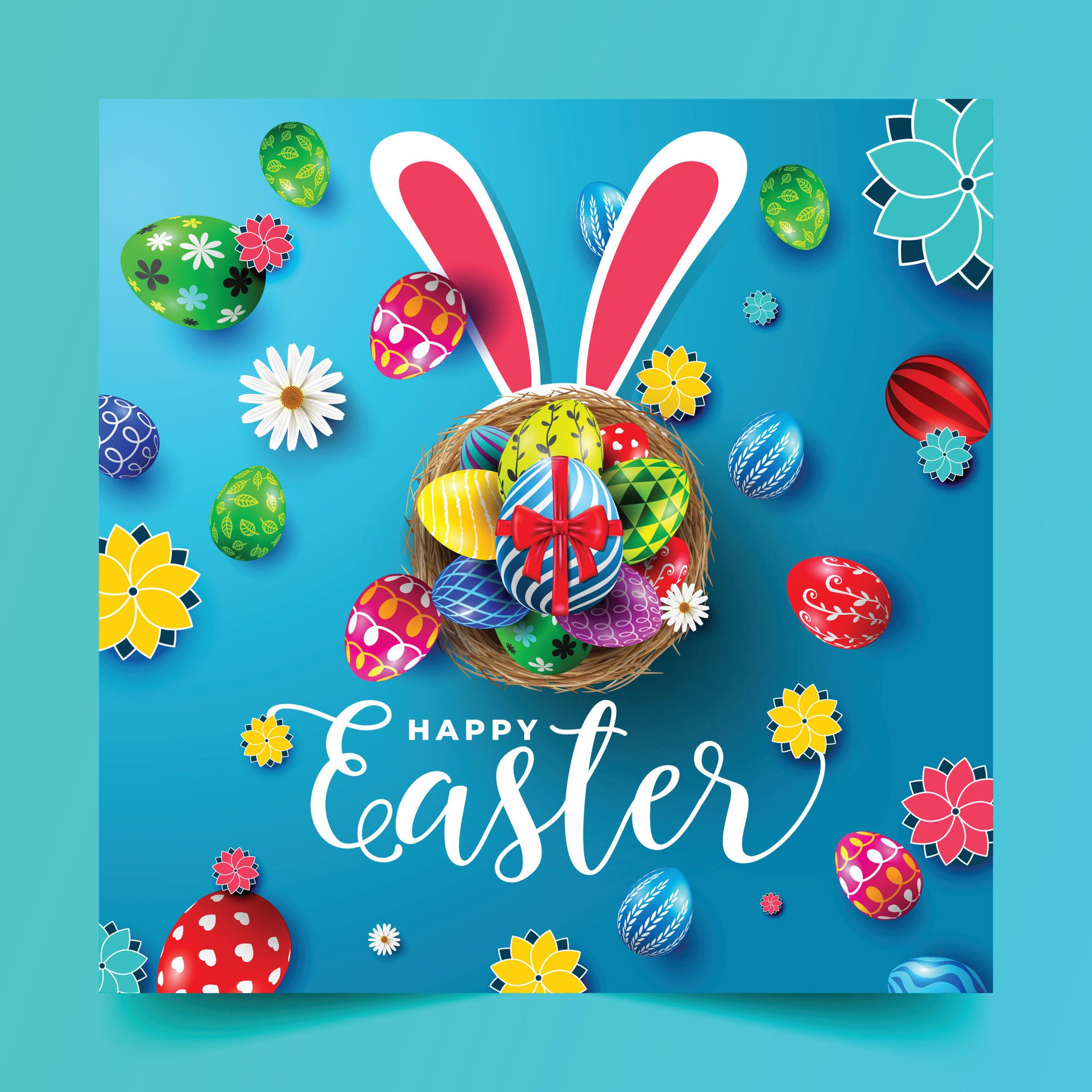 Easter poster and banner template with Easter eggs. social media post or greeting card Free Vector