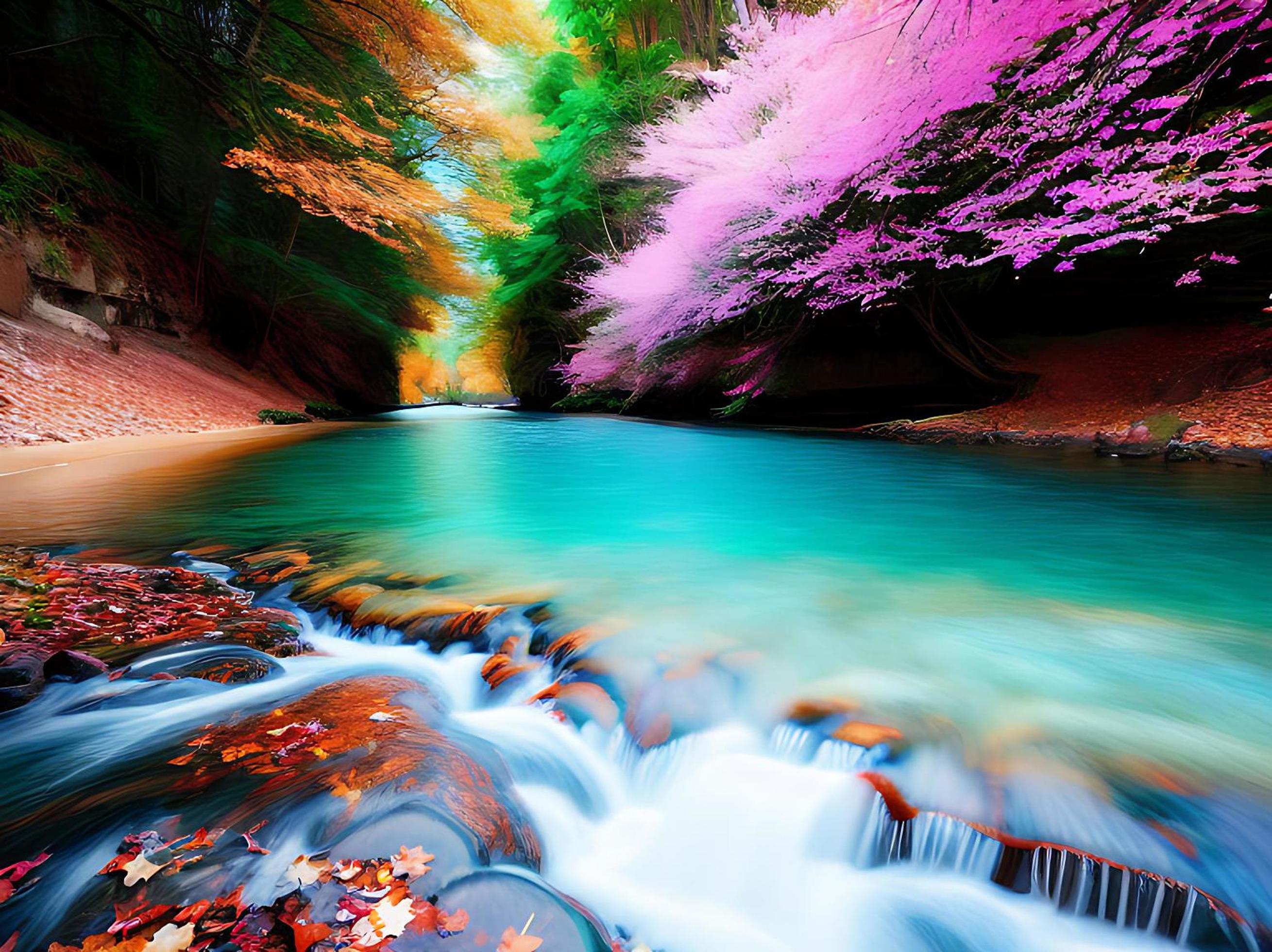 Nature wallpaper background, Nature digital painting, Colorful nature AI background Stock Free