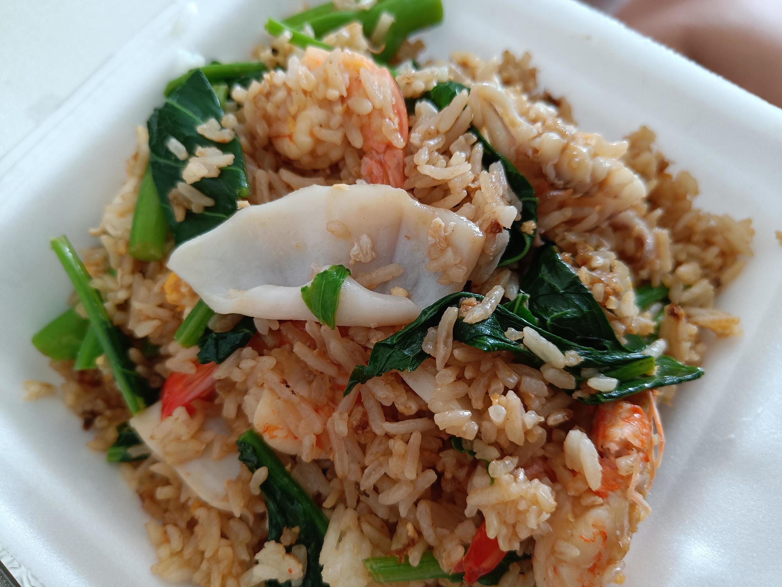 Fried rice with squid, shrimp, kale, Thai food Stock Free