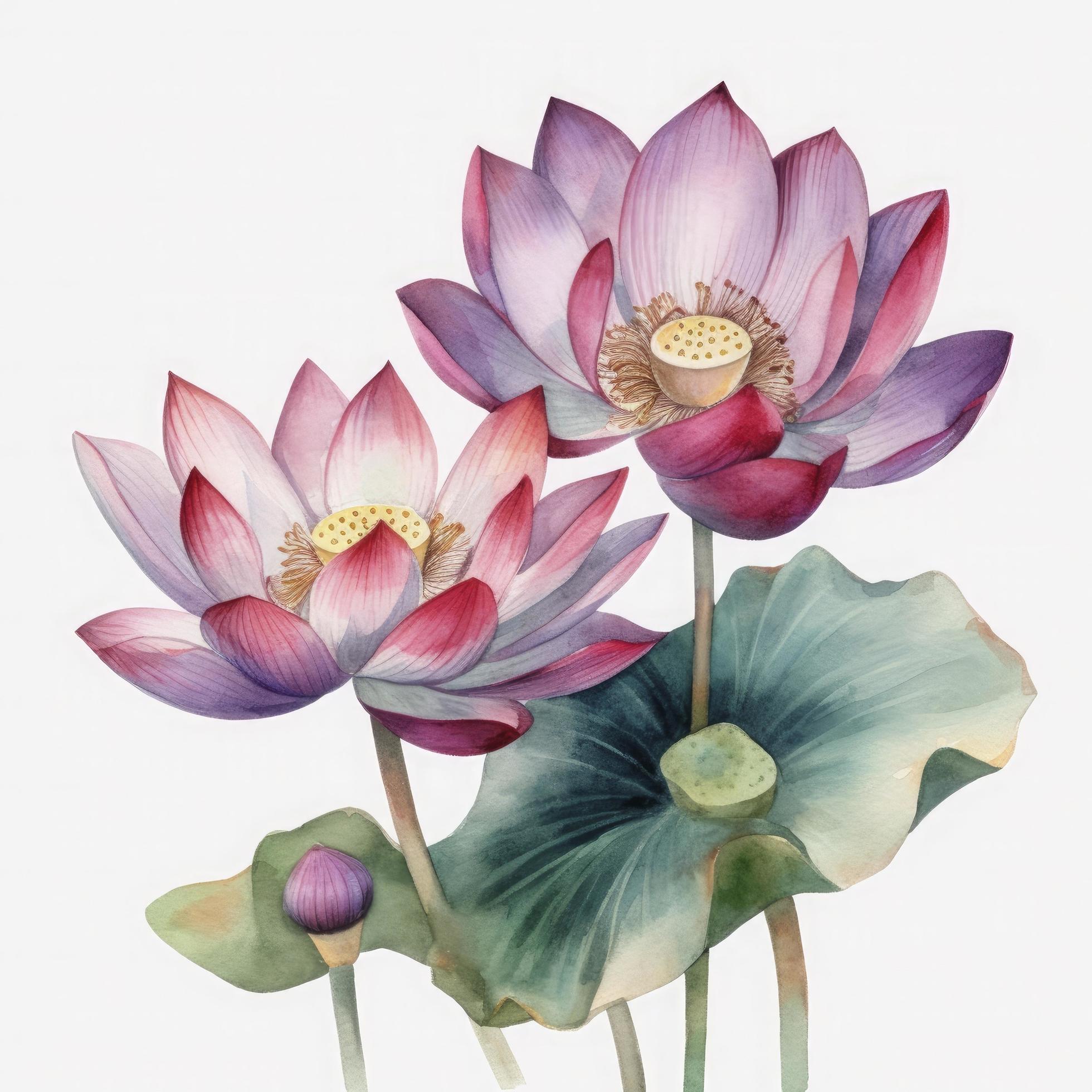 free lotus flowers water color, pastel ,white background , generat ai Stock Free