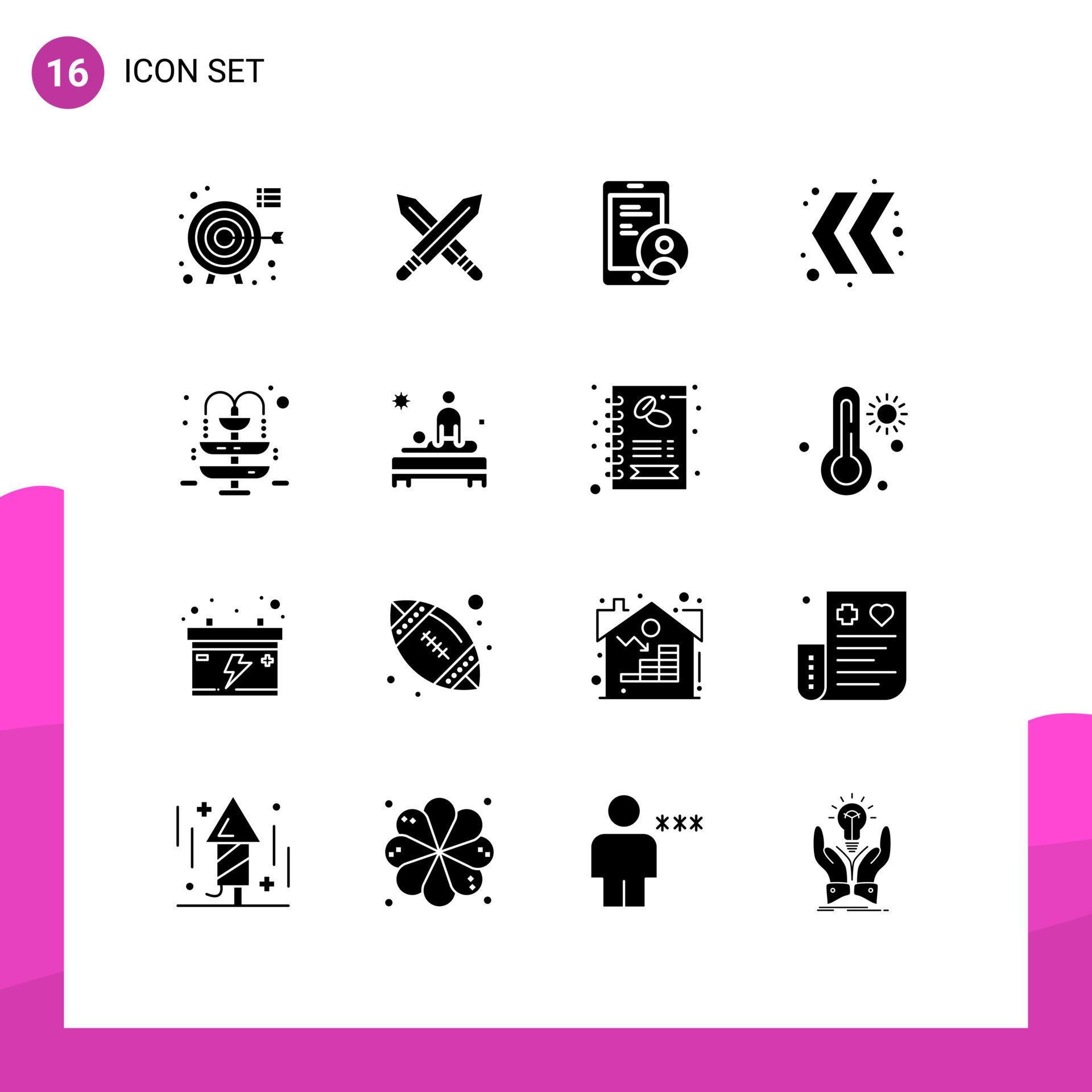 Group of 16 Solid Glyphs Signs and Symbols for park fountain gdpr left arrow Editable Vector Design Elements Stock Free