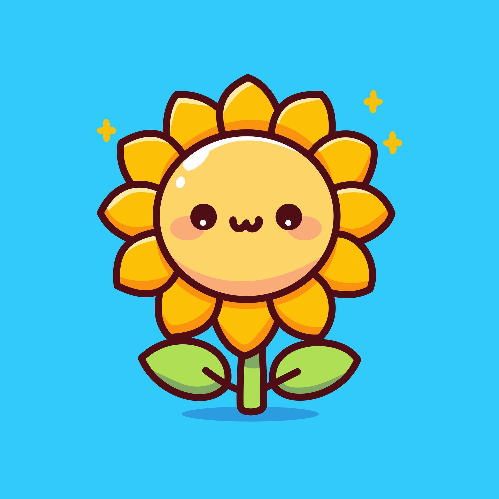 Vector Cute Sun Flower Mascot cartoon Pro Vector