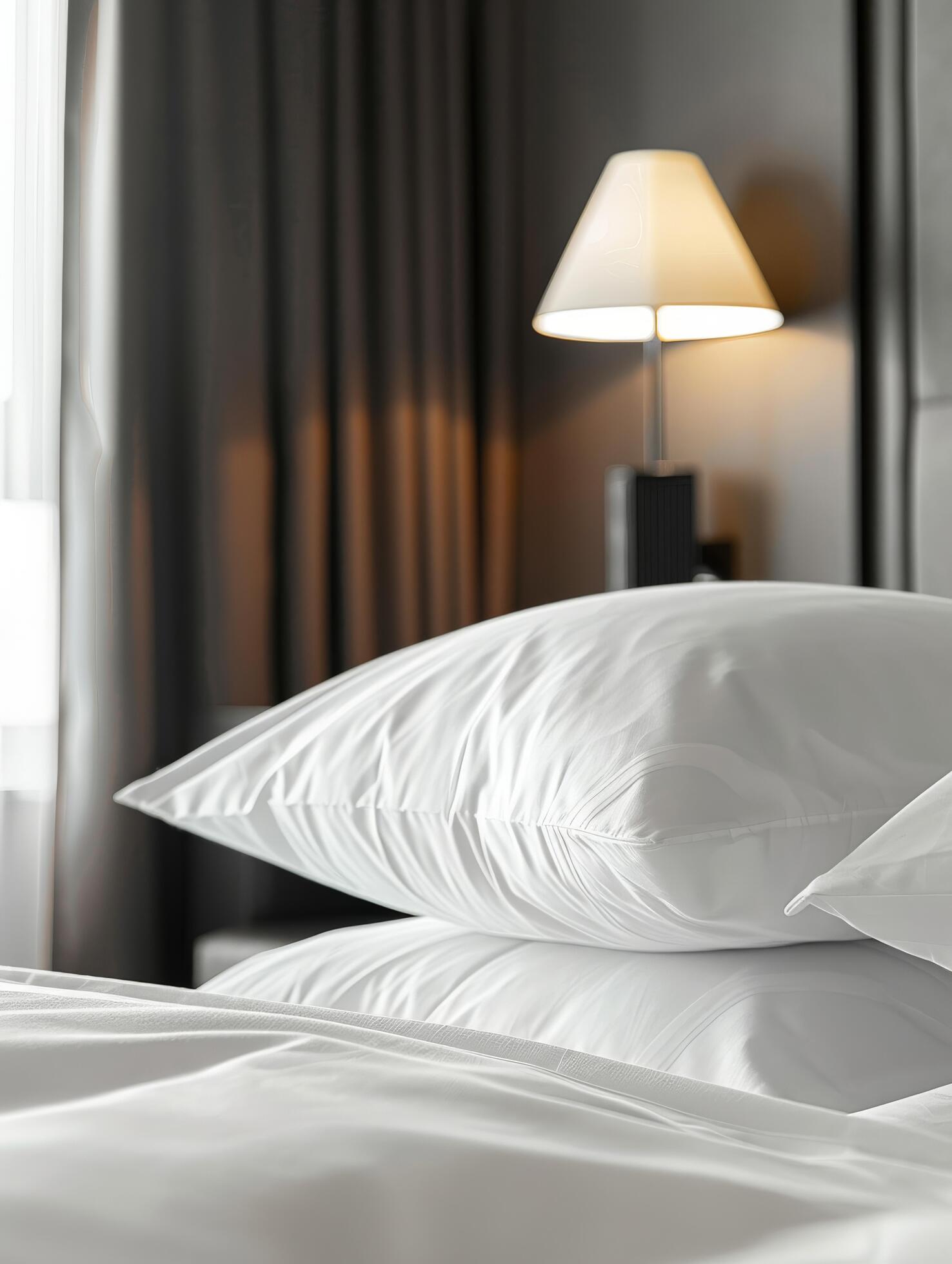 White Pillows on a Hotel Bed With a Lamp Stock Free