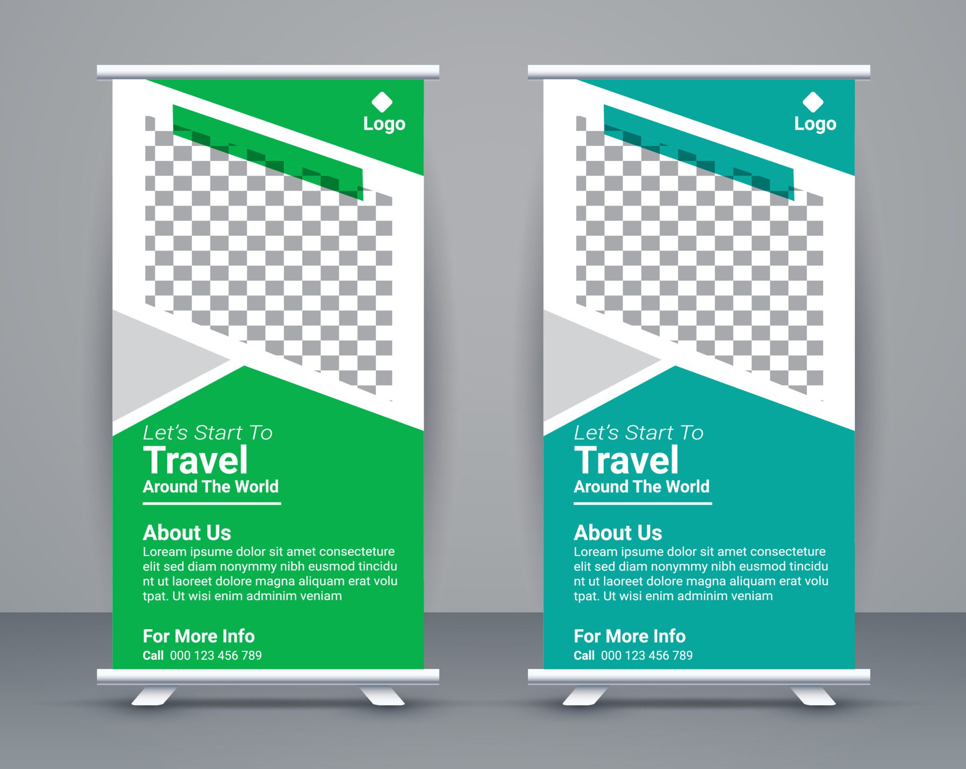 Roll up banner and travel banner template design free vector Free Vector