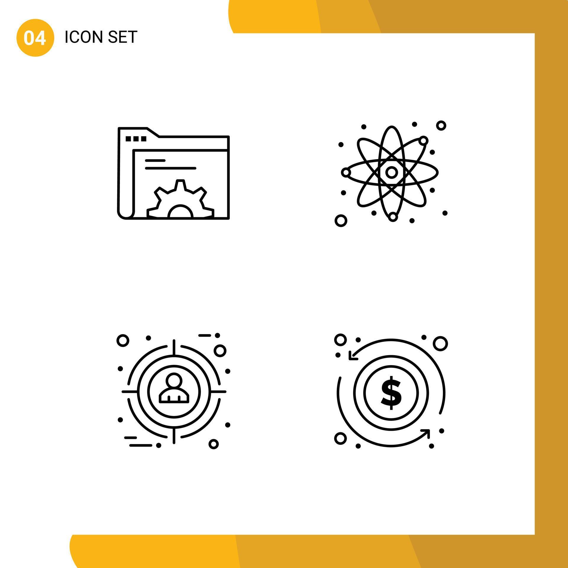 Pictogram Set of 4 Simple Filledline Flat Colors of gear target server science arrow Editable Vector Design Elements Stock Free