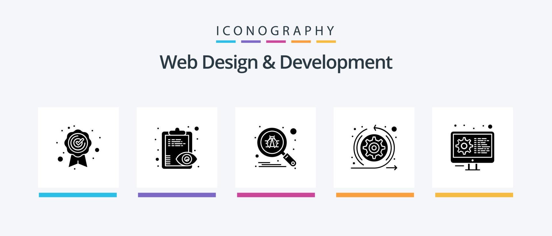 Web Design And Development Glyph 5 Icon Pack Including gear. coding. scan. sprint. arrows. Creative Icons Design Stock Free