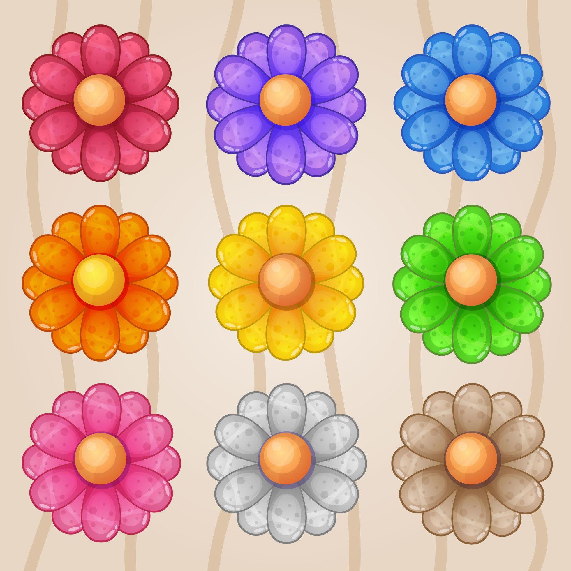 Colorful cartoon flower asset set Stock Free