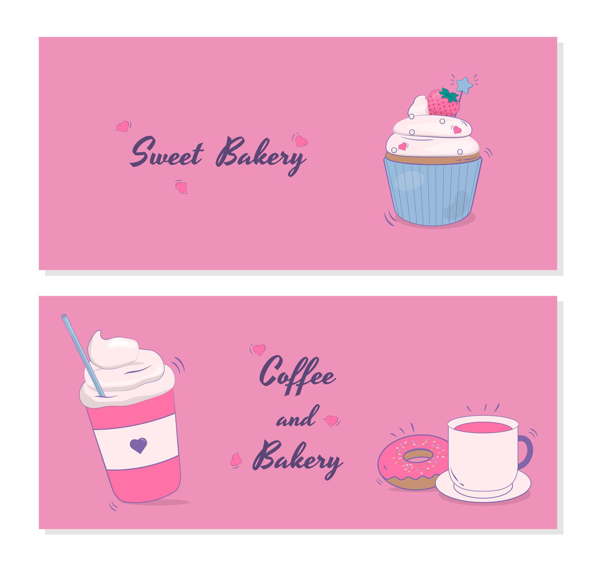 Set of sweet bakery banner with cupcake and coffee Free Vector