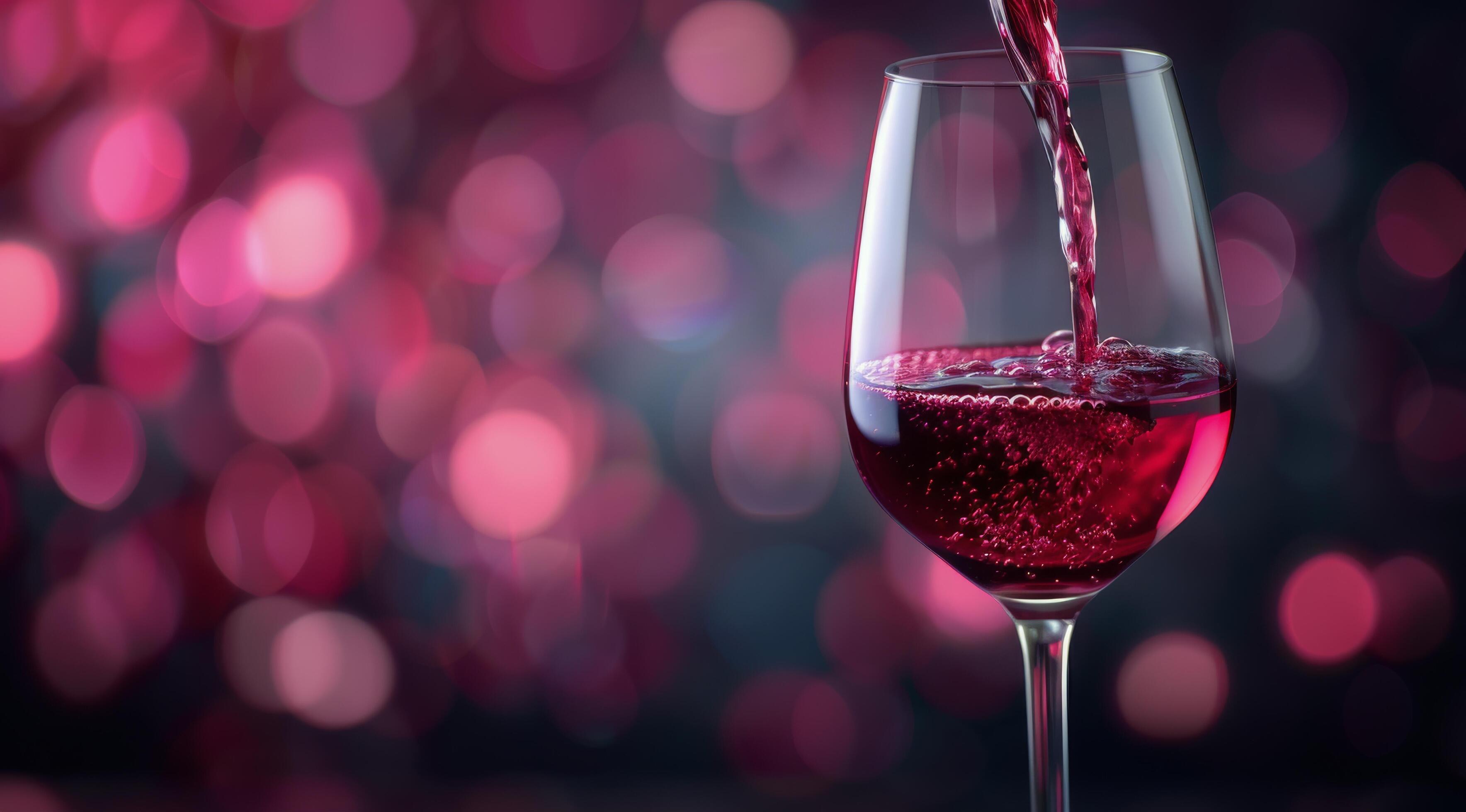 Red Wine Pouring Into Glass Against Bokeh Background Stock Free